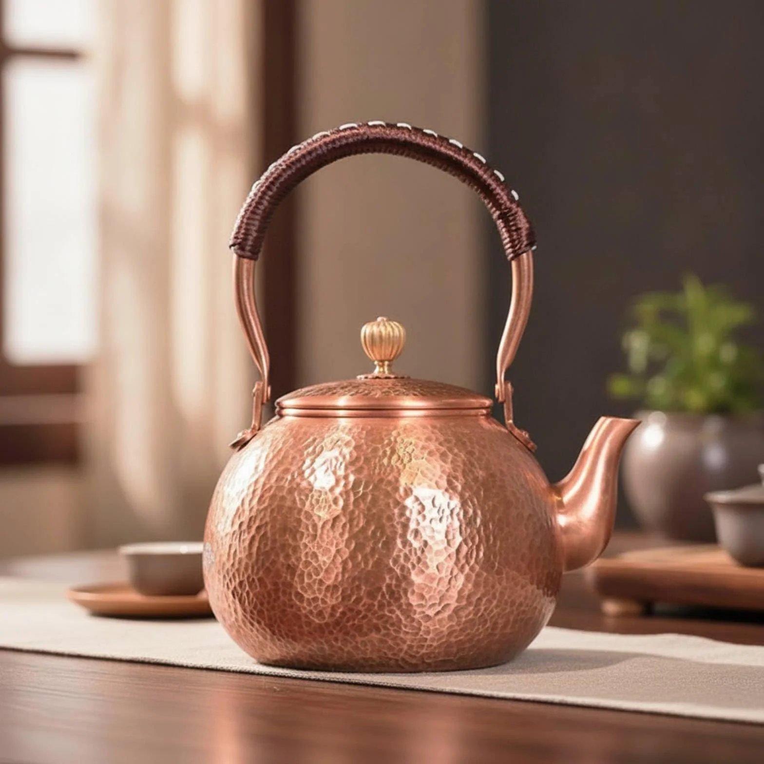 Tetera con Asa Tetera Cobre Portátil Menaje para Aficionados l Té Té, 1600ml, Liso