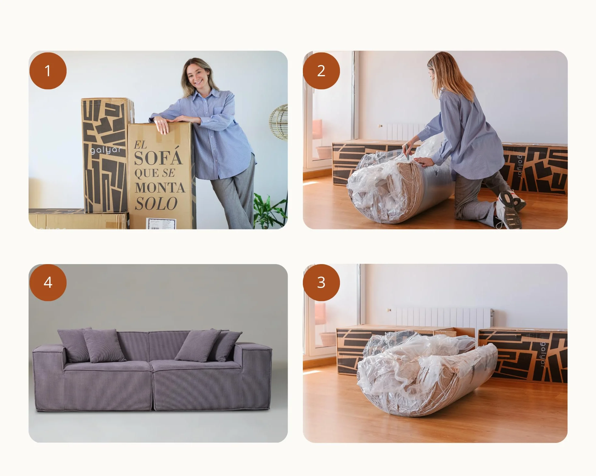 Sofá Cube Modular Espuma Comprimida al vacío envío en Caja Sin Montaje (Pana Gris, Sofá 2 Piezas)