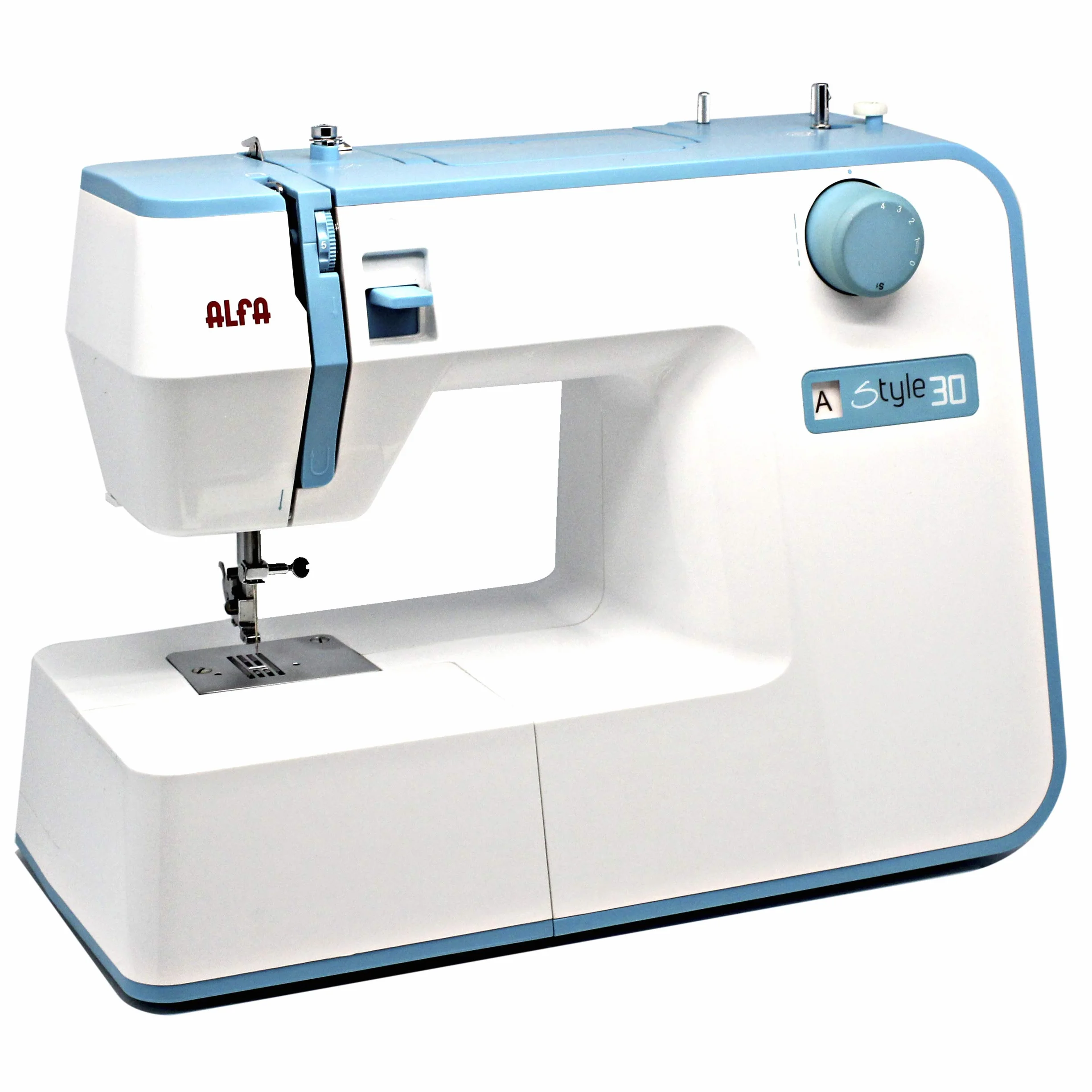 Alfa Hogar Maquina De Coser Style 30 Zig-Zag,Domestica, Azul + 6050-Caja 25 canillas Colores, Multicolor