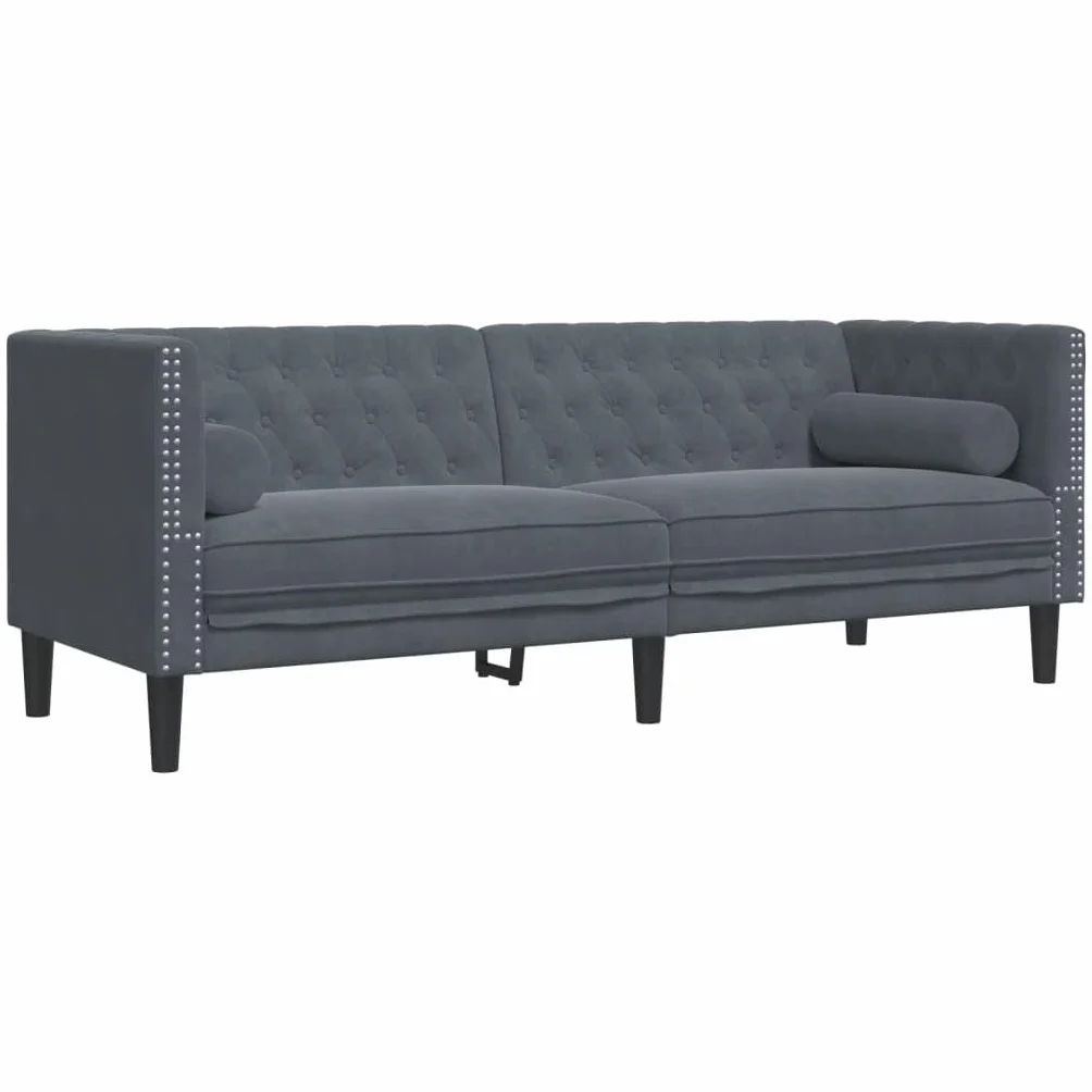 vidaXL Sofá Chesterfield 3 plazas con Cojines Terciopelo Gris Oscuro