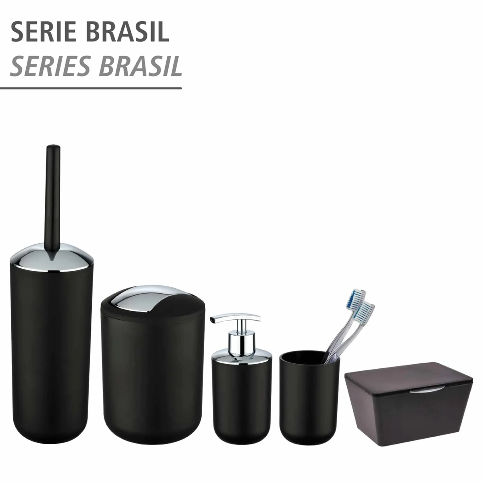 Wenko Papelera Brasil S, 2 litros, con tapa abatible, plástico irrompible sin BPA, Ø 14 x 21 cm, negra