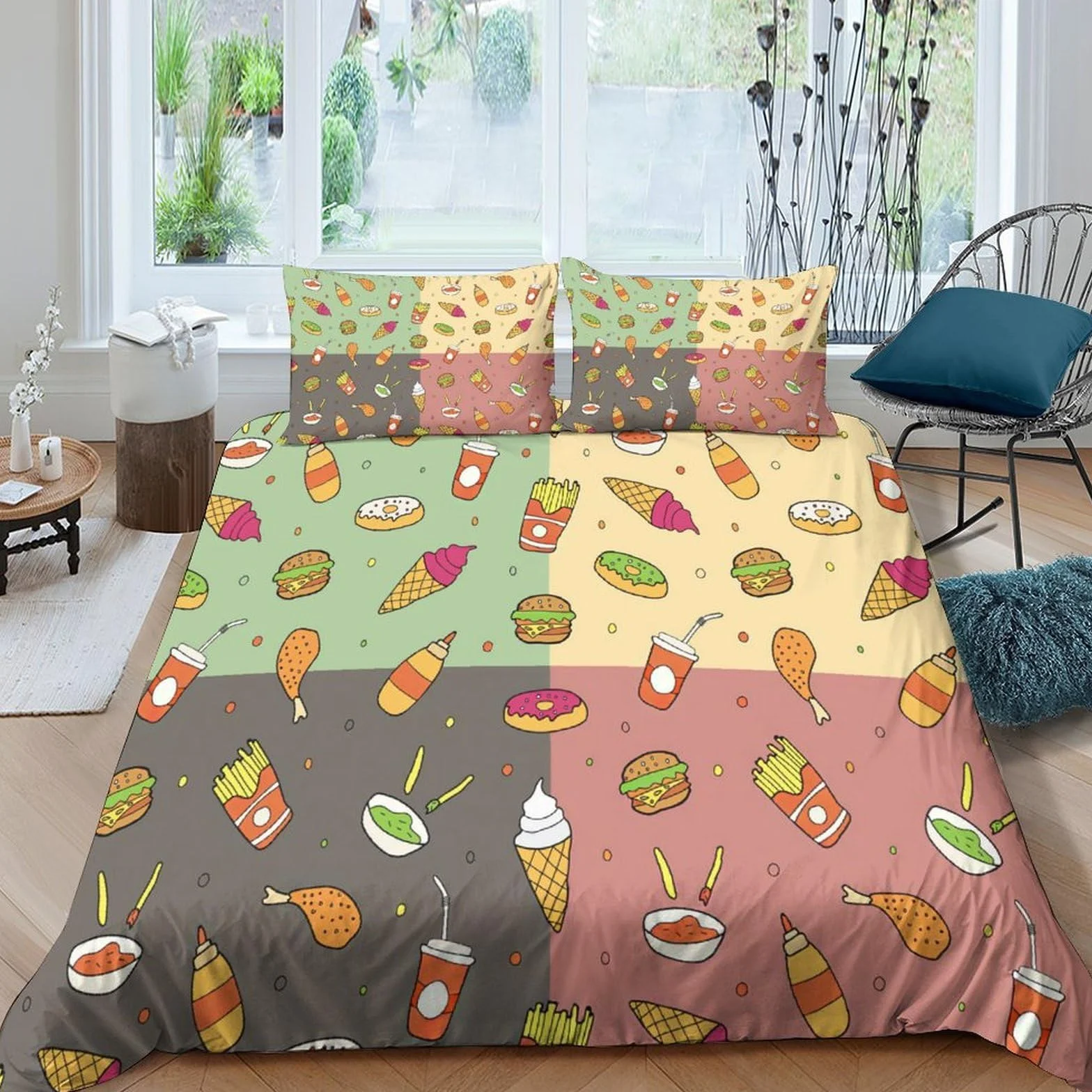 Juego de Funda Nórdica 3D Impresa Snacks Coloridos, Microfibra Suave Transpirable para Dormitorio Adultos Jóvenes Super King（260x220cm）