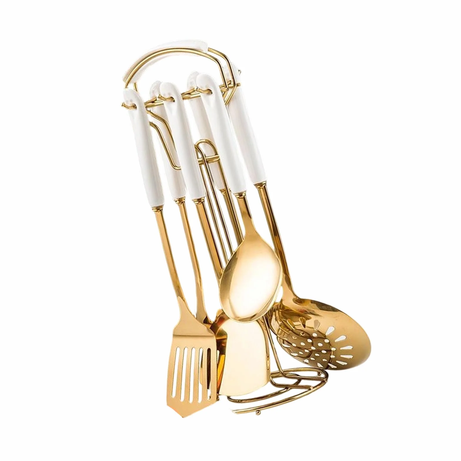 Juego de utensilios de cocina de acero inoxidable de 7 piezas con asas antideslizantes y apto para lavavajillas para chefs modernos, juego de utensilios de cocina de acero inoxidable