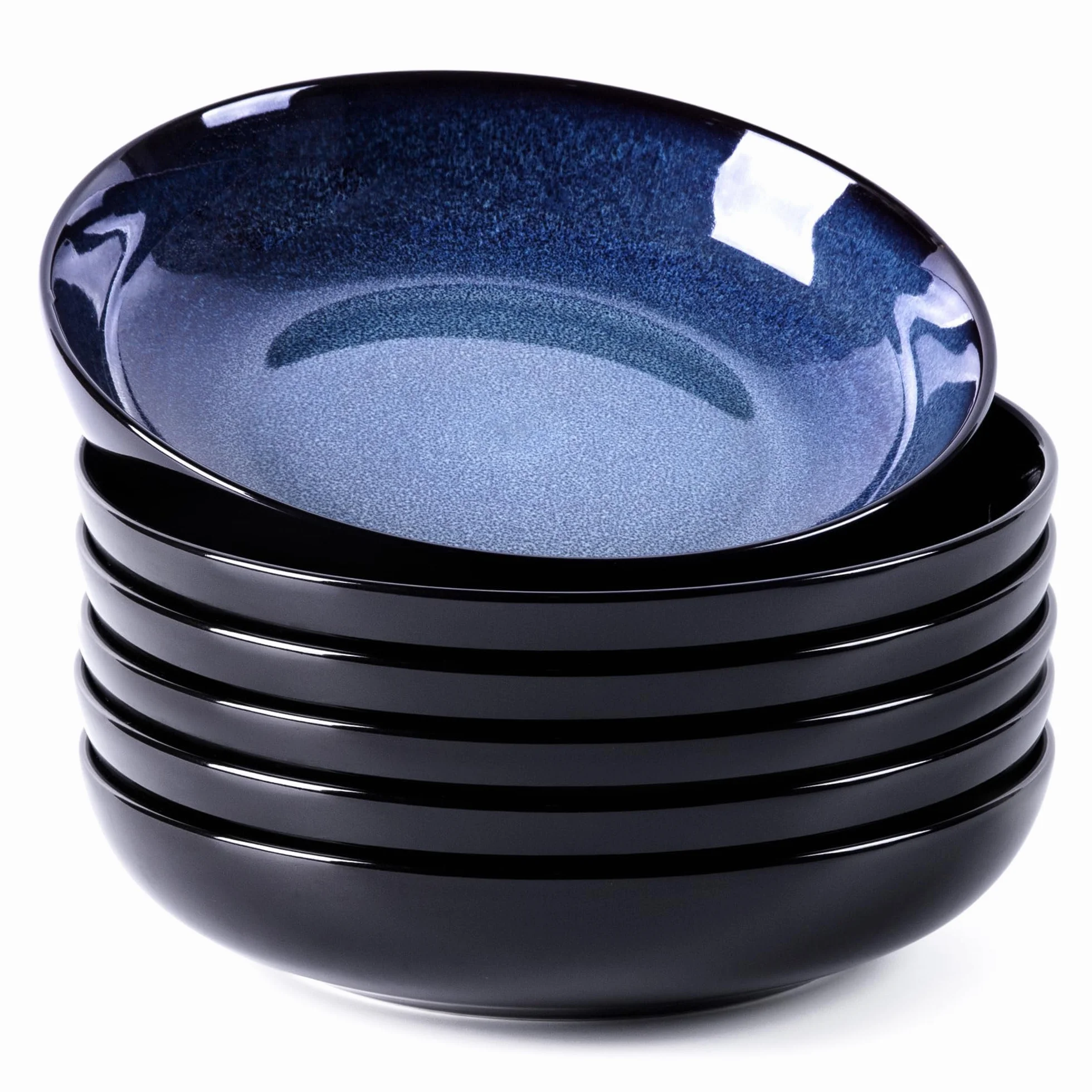 LeRatio Cuencos grandes para pasta de 22 cm, juego de 6 platos profundos de gres, resistentes a los arañazos, cuencos modernos para sopa, fideos, aptos para microondas AMD y lavavajillas, azul