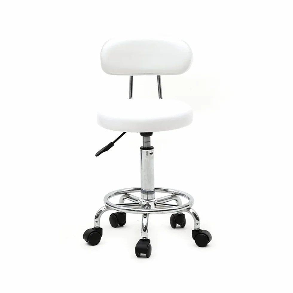 Bonnlo Taburete con Ruedas y Respaldo en Altura (77-87 cm), Giratorio 360° y Ajustable, Revestido en PU, para Salón de Masajes, Manicura y Oficina, Blanco