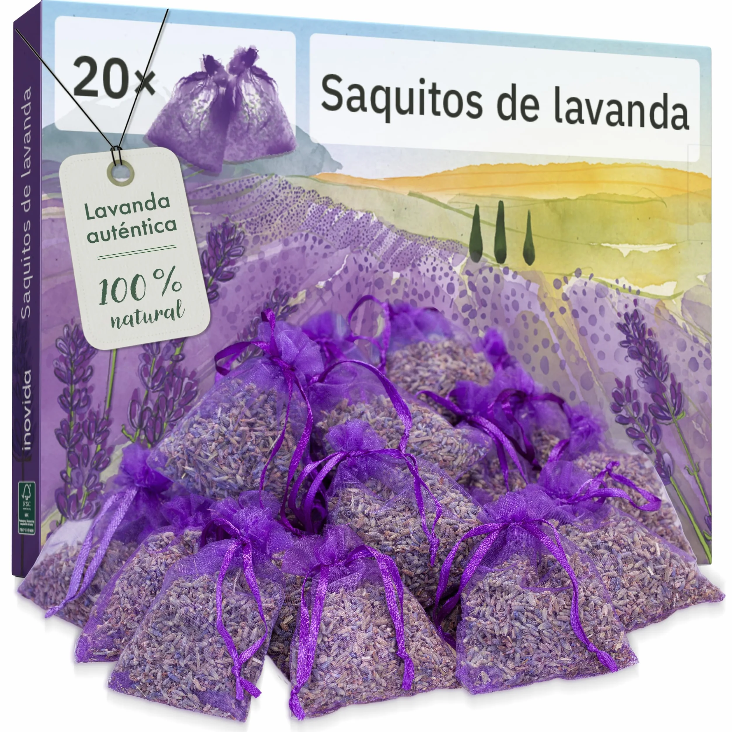 Bolsitas Lavanda para Ropa Ambientador de Armario Antipolillas 20x Lavanda Seca Natural Inovida