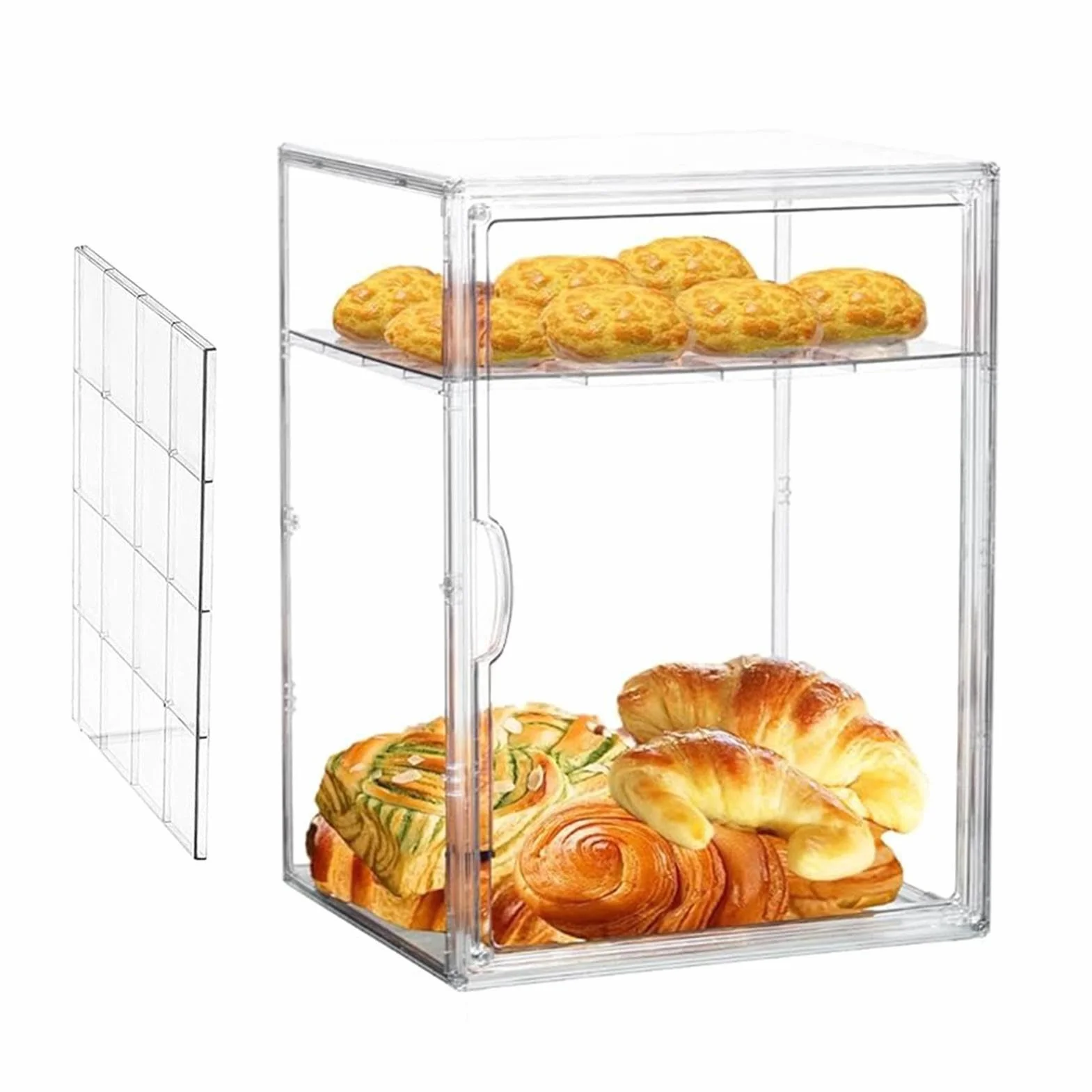 Expositor De Panadería Contenedor Ajustable De Acrílico Transparente | Contenedor De Pan Para Encimera De Cocina para encimera, esquina, despensa, sándwich, tostada, hogaza, masa, bollo,