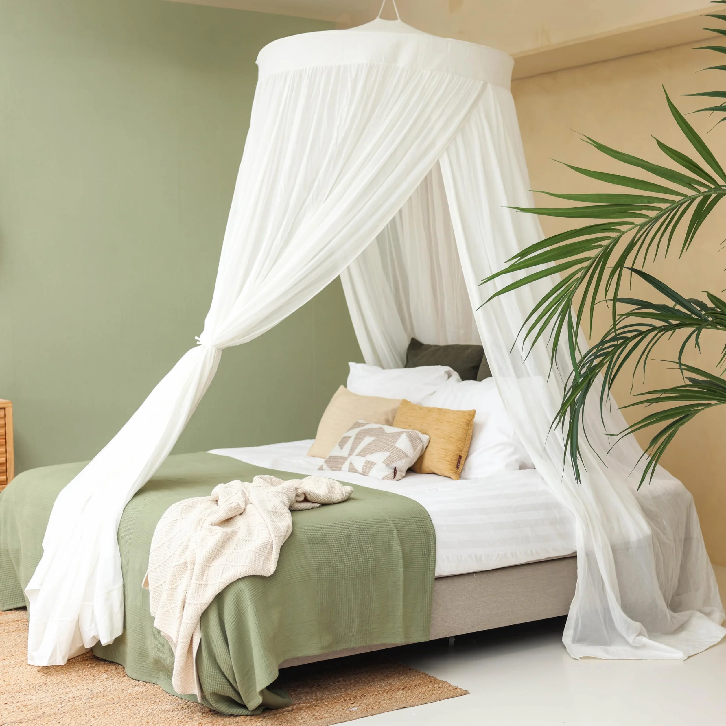 Dosel de Cama de Algodón 100 % para Cama Queen y King Size | Mosquitera de Lujo Hecha a Mano para Dormitorio | Red Decorativa en Forma Cónica con 2 Aberturas para el Hogar
