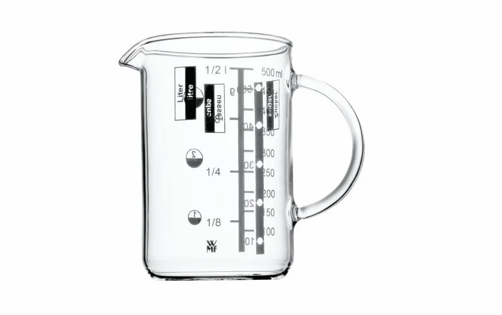 Vaso medidor WMF Gourmet 0,5L cristal borosilicatado resistente al calor escala litros mililitros tazas gramos