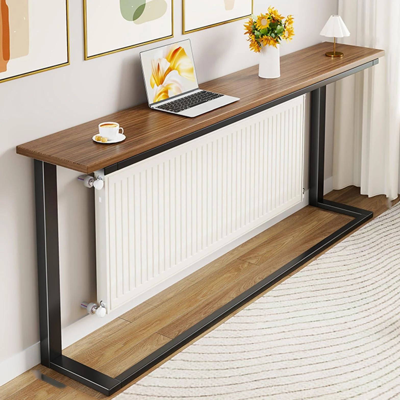 Estrecho Mueble radiador, Estante metálico balda radiador, Cubre radiadores, Mesa Auxiliar Minimalista para sofá, Pasillo, Sala de Estar y recibidor(Brown,120x80x20cm/47x31x8in)