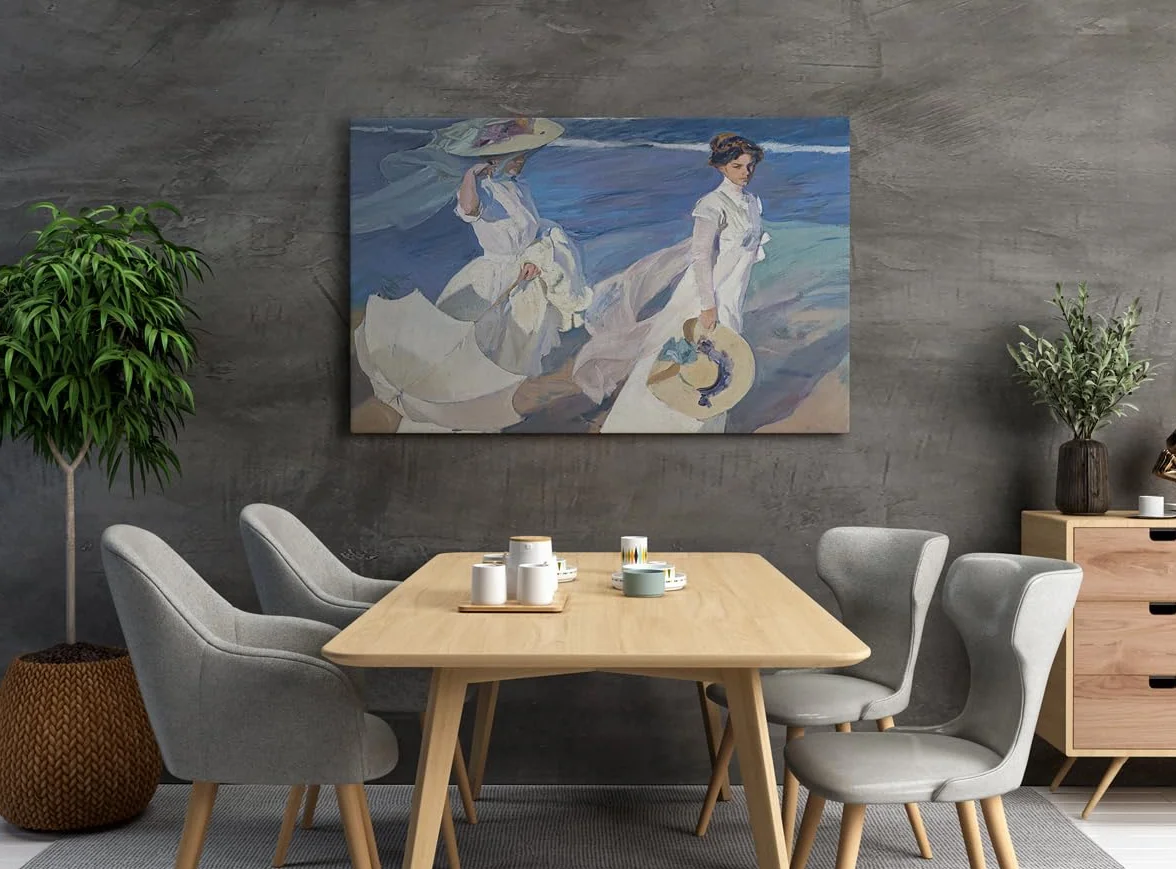 Paseo a la Orilla del Mar | Joaquín Sorolla | Luminismo | Cuadro Canvas Wall Art | Impresión Giclée lienzo algodón puro | Bastidor 3cm | 55x75cm