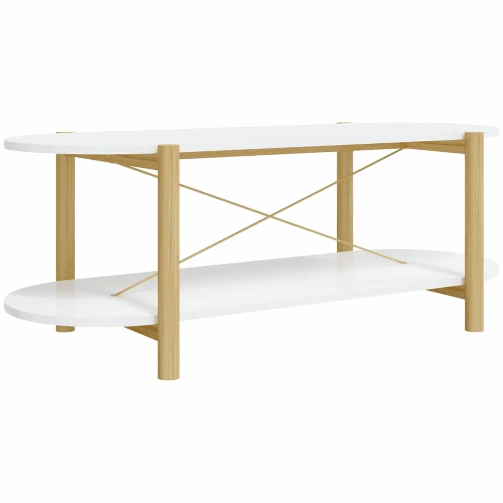 Mesa de centro clásica blanca de madera con patas de madera maciza, 110 x 48 x 40 cm, amplio espacio de almacenamiento y práctico tablero para bebidas y aperitivos, incluye