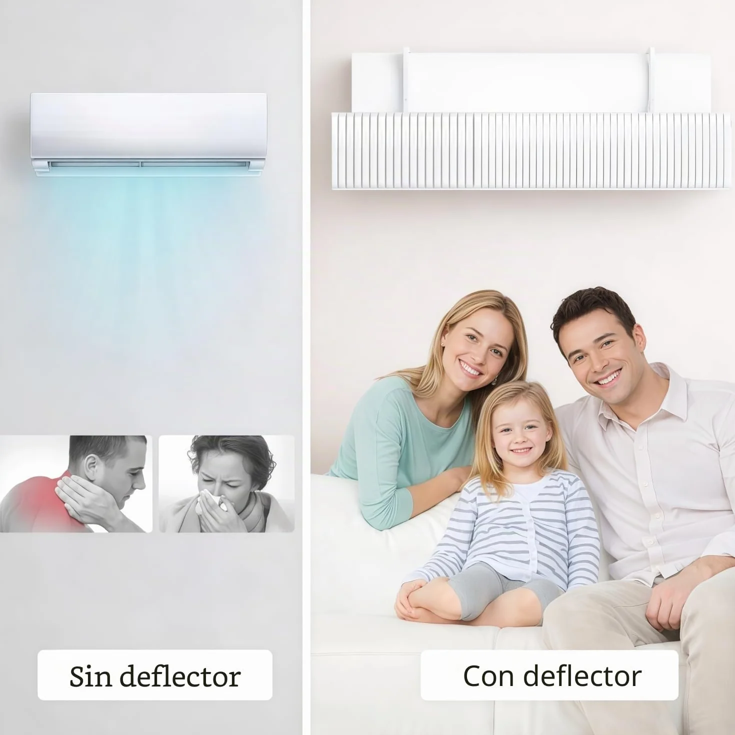 Deflector Aire Acondicionado Split Universal Anti-Soplo con Rejilla Ajustable 180°