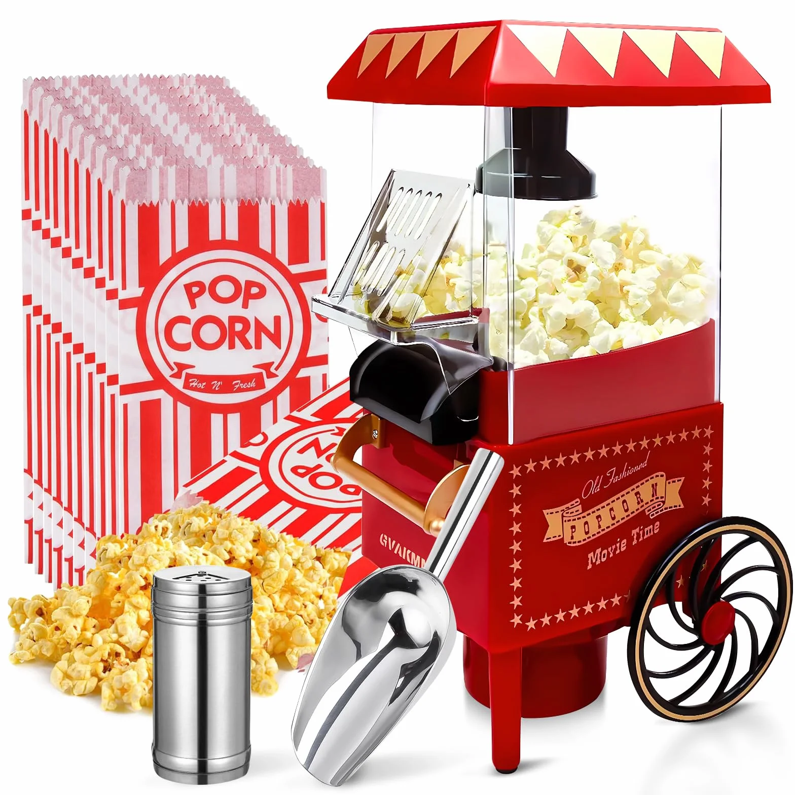 Máquina de palomitas de maíz, juego de máquina de palomitas de maíz de aire caliente, caja de regalo, máquina portátil de palomitas de maíz, 10 tazas, sin aceite, estilo retro