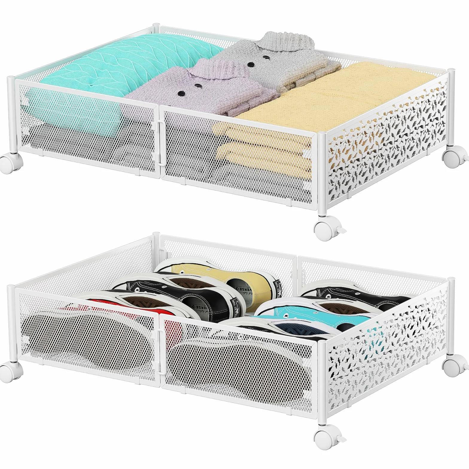 PHINOX Almacenamiento debajo de la cama con ruedas, organizador de zapatos para dormitorio