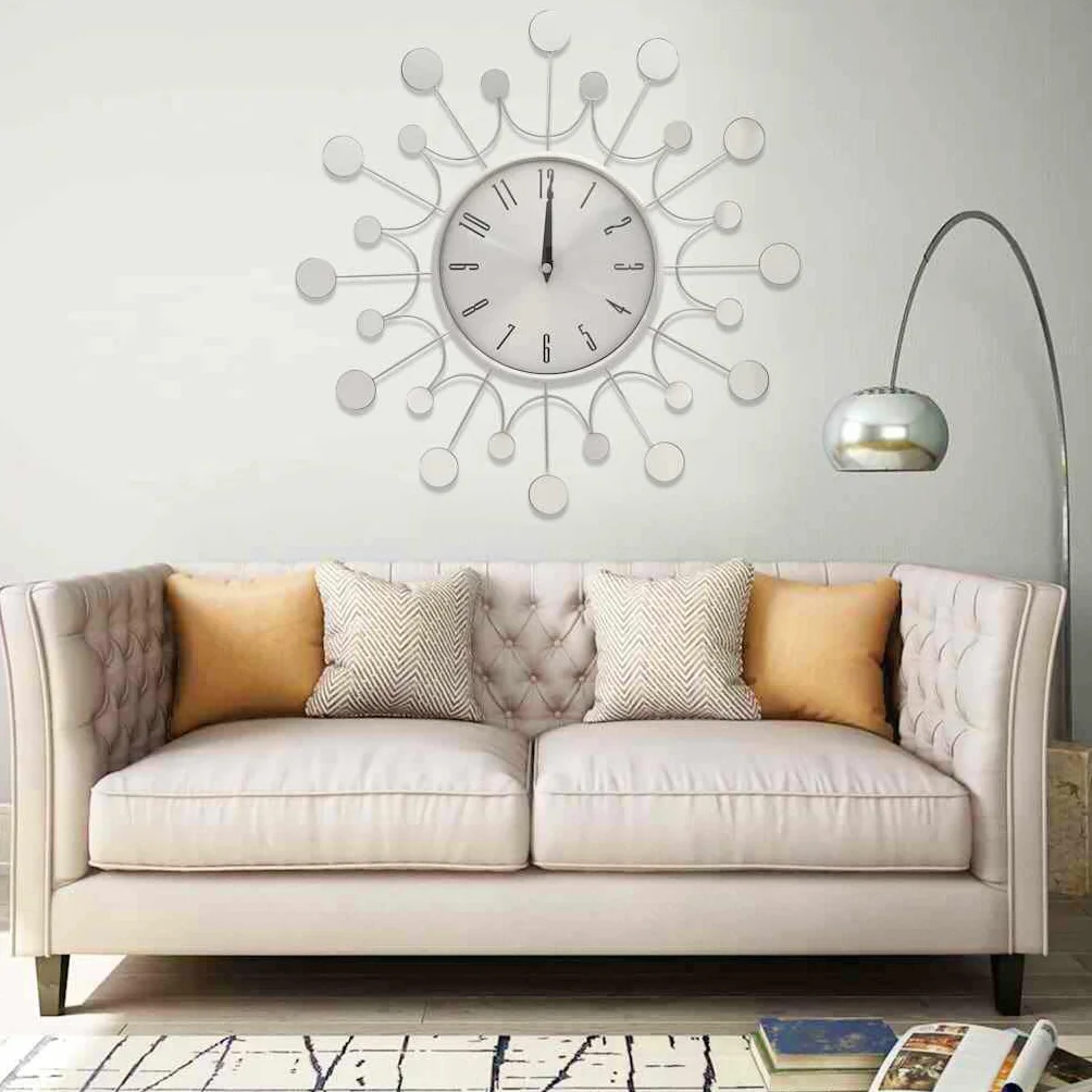 Reloj de pared de metal y aluminio plateado de 40 cm de diámetro, analógico, funciona con pilas, con manecilla silenciosa, para salón, oficina, dormitorio, cocina