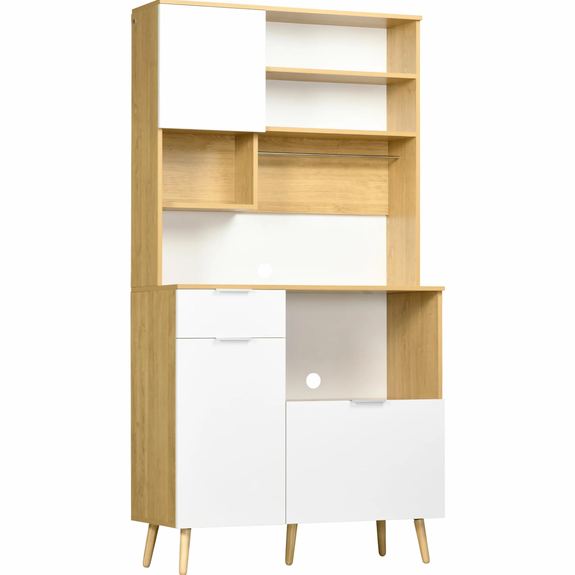 HOMCOM Alacena de Cocina Despensa Armario de Cocina Aparador Alto con 3 Puertas Cajón Estante Ajustable Encimera para Microondas y Toallero 93x40x180 cm Natural y Blanco