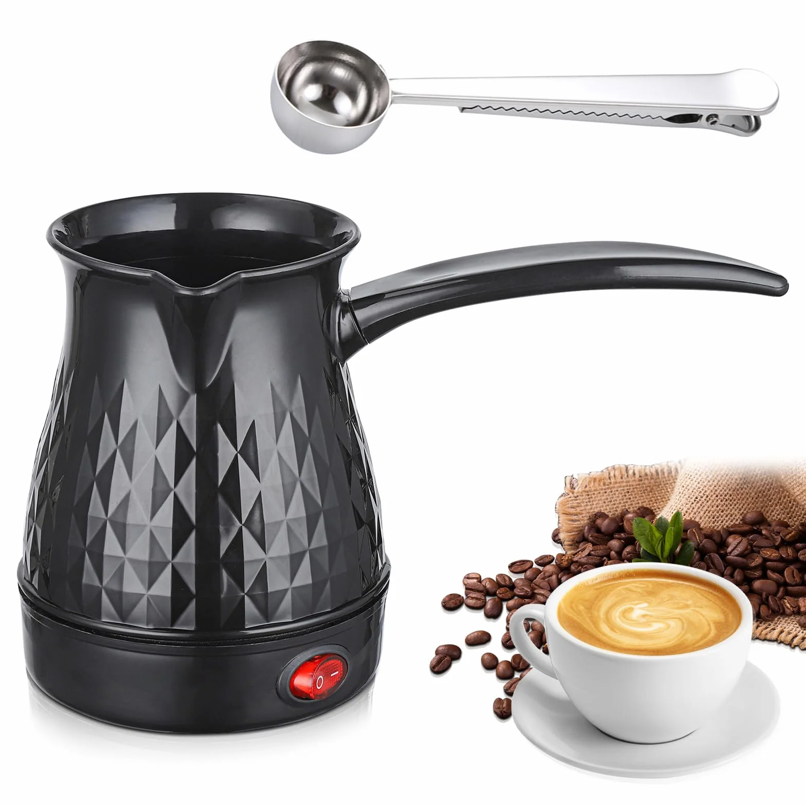 SPORWAY Cafetera Espresso de Inducción - Cafetera Turca con Cuchara Medidora, Moca de 500 ml para Camping, Elegante Negro