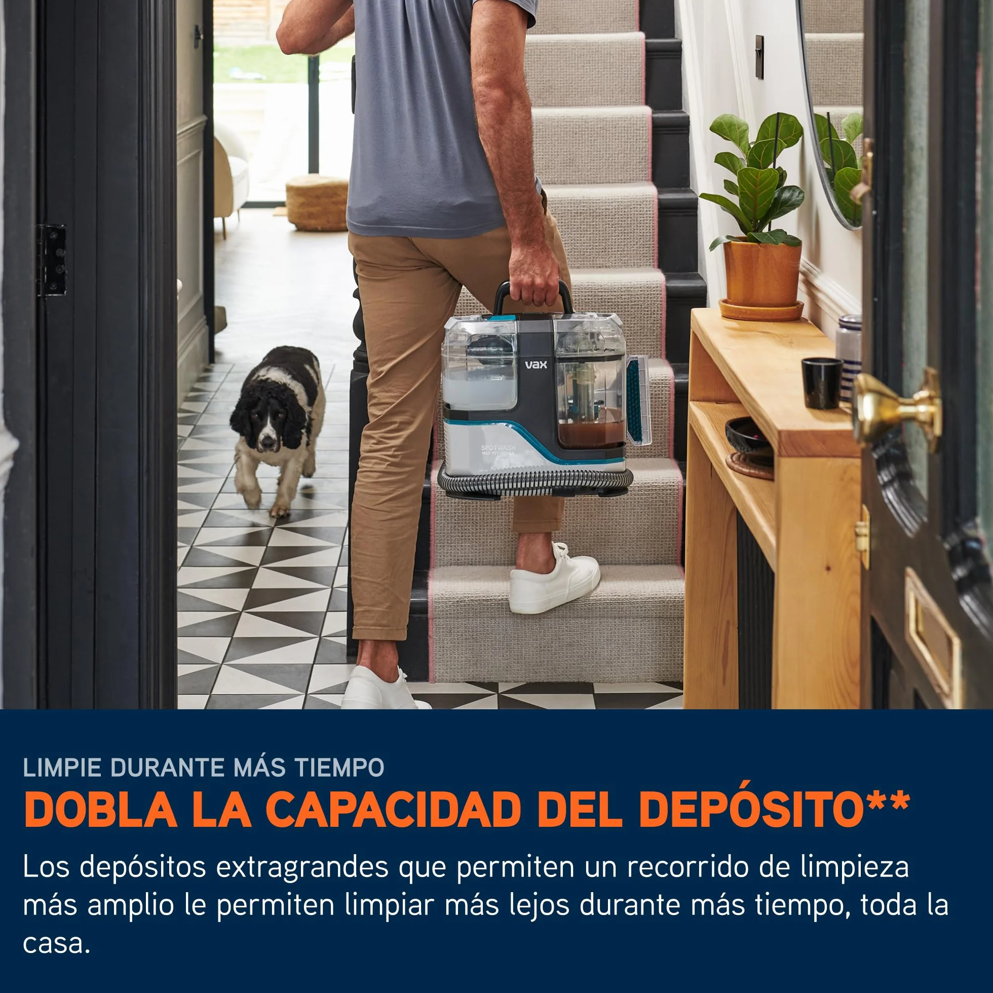 Limpiador quitamanchas Vax SpotWash Max Pet-Design, potente quitamanchas para alfombras y tapicerías con tecnología SpinScrub, depósito XL, limpieza profunda para mascotas, sofás