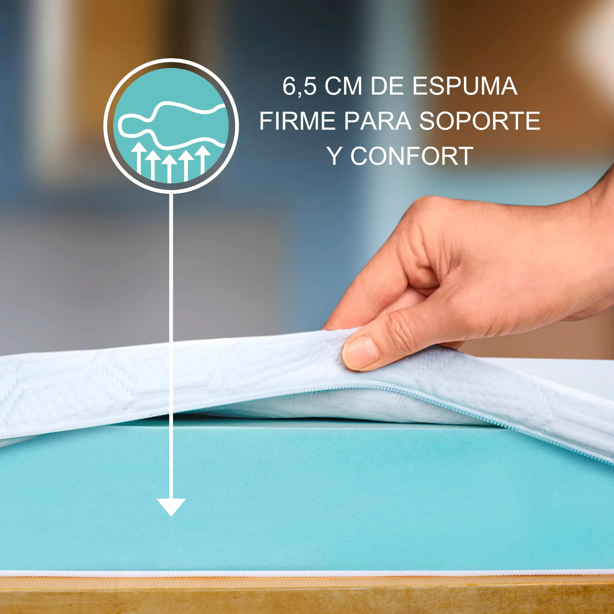 WENDRE Topper Colchón 100x200 – 7 cm Espuma Fría – Firmeza Alta – Comfort Plus – con Elásticos de Sujeción – Funda Lavable – Certificado Oeko-Tex – Fabricado en Europa