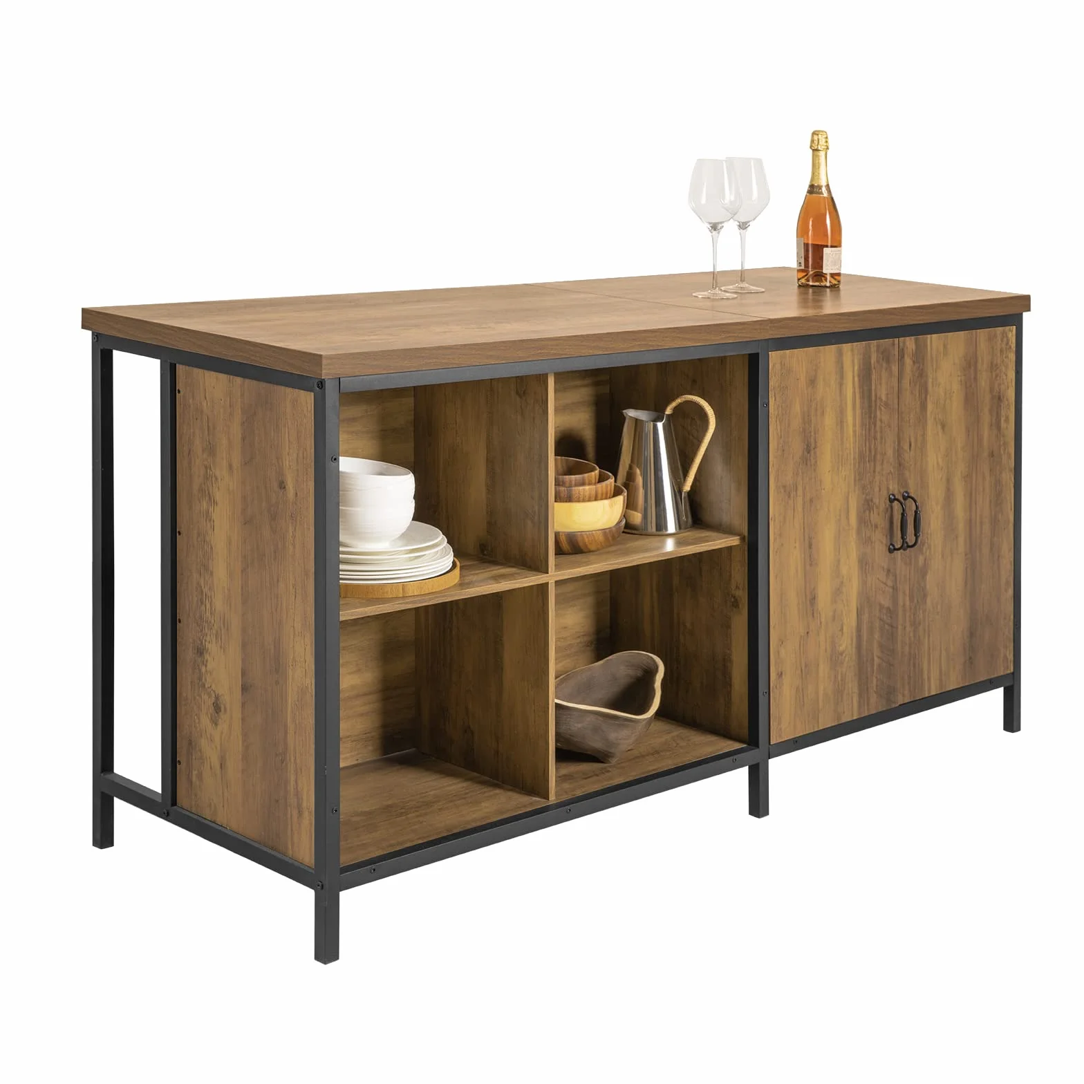 SoBuy Isla de Cocina, Armario de Almacenaje Multifuncional, Mueble de Cocina, Sideboard para Sala de Estar, Aparador, Armario Auxiliar Vintage 170 x 60 x 89 cm KNL01-F