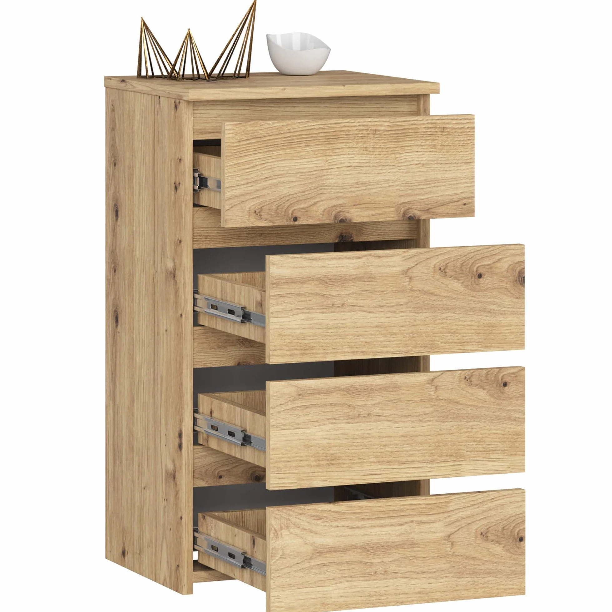AKORD | Cajonero con 4 cajones | Cómoda Alta | Mueble Moderno para Sala de Estar, Comedor, Dormitorio, Entrada, baño | Armario Infantil | 35x40x74 cm | Roble Artisan