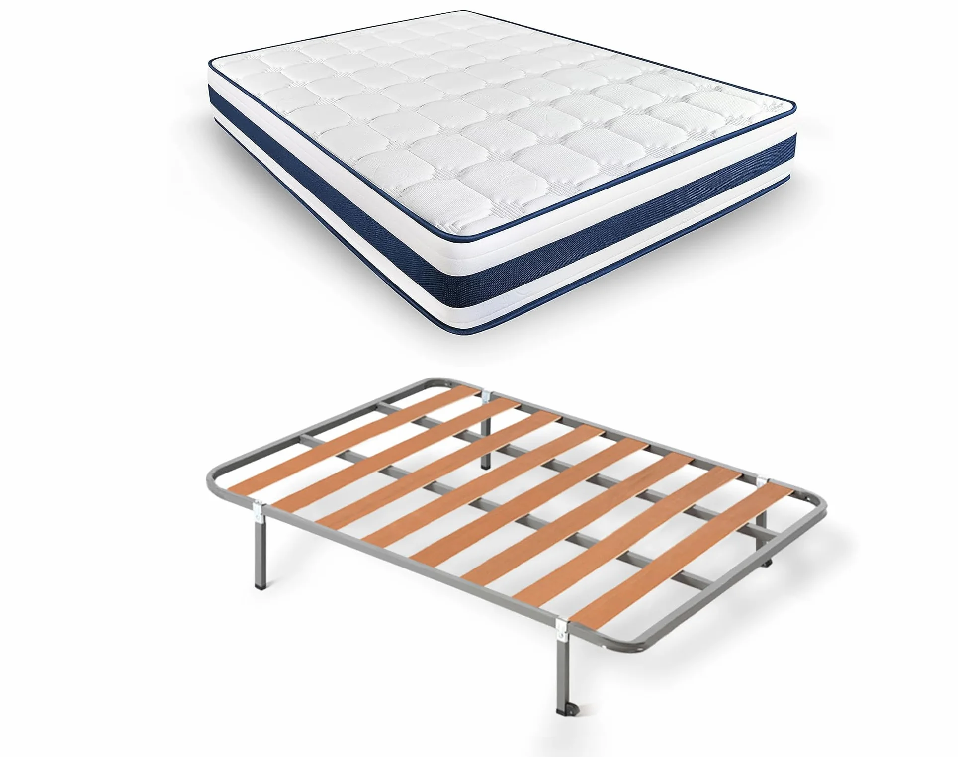 HOGAR24 ES | Cama Completa | Somier Basic + Colchón Viscoelástico MultiCare Class | Incluye Juego de Patas con Abrazadera de 25 cm | Medidas: 135x200 cm