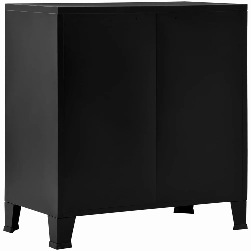 Willood Mueble Indutrial con 4 Puertas Mueble Despacho Oficina Armario Malla Cajones Compartimentos Almacenamiento Organizador de Acero Negro