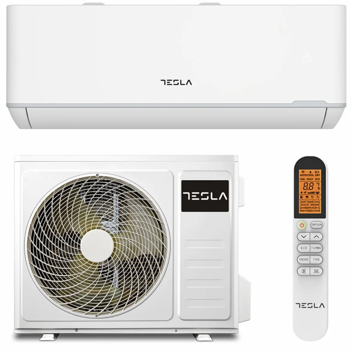 Tesla Aire Acondicionado Inverter Split 3.000 Frigorías [Hasta 30m2] (12.000 BTU) - Wi-Fi, Turbo, Autolimpieza, A+++ Calor, Clase A++ Frío, Gas R32 (Blanco)