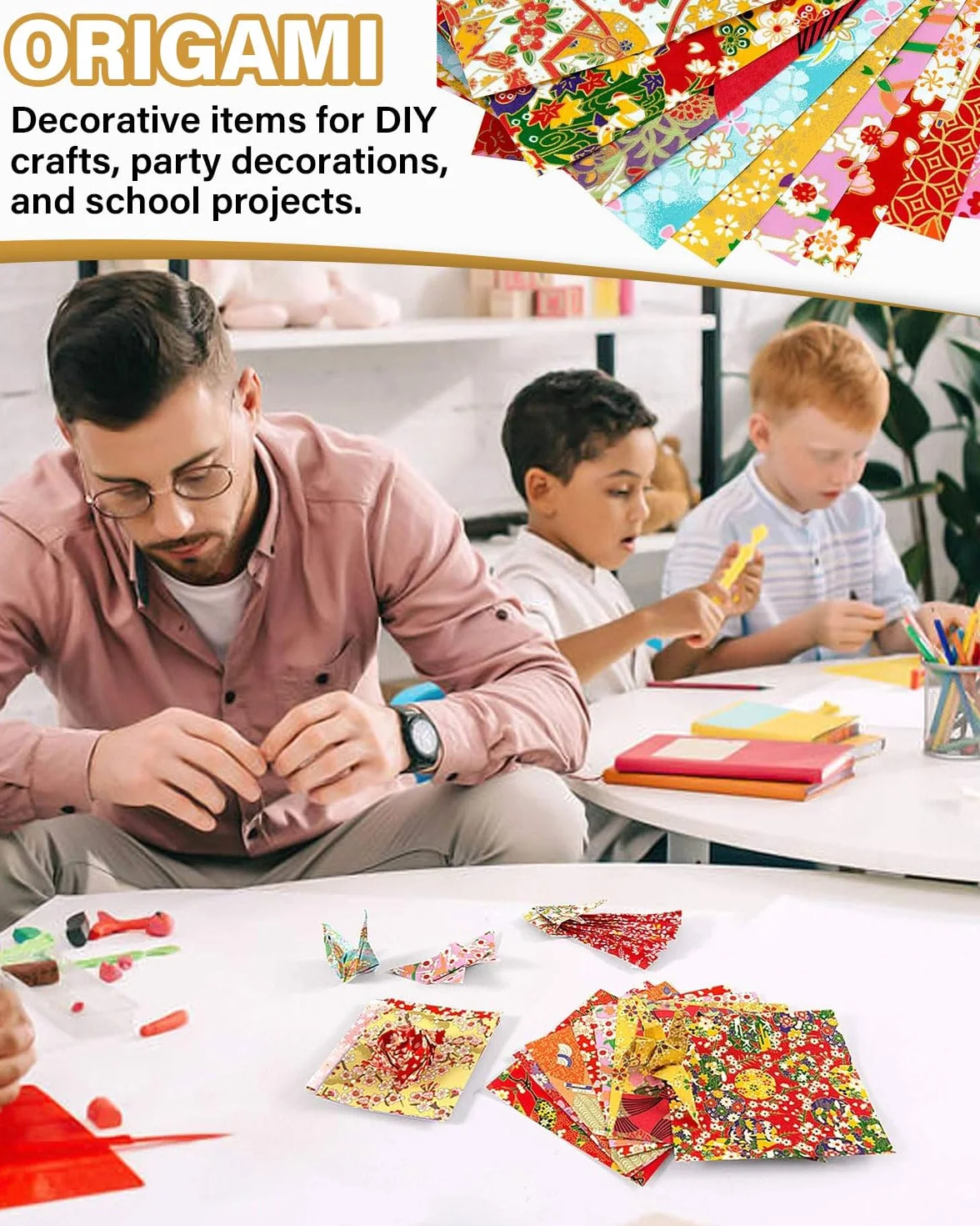 60 Hojas Papel para Papiroflexia 15x15 cm, Papel Origami Japonés Cuadrado de Dos Caras con 8 Diseños Únicos