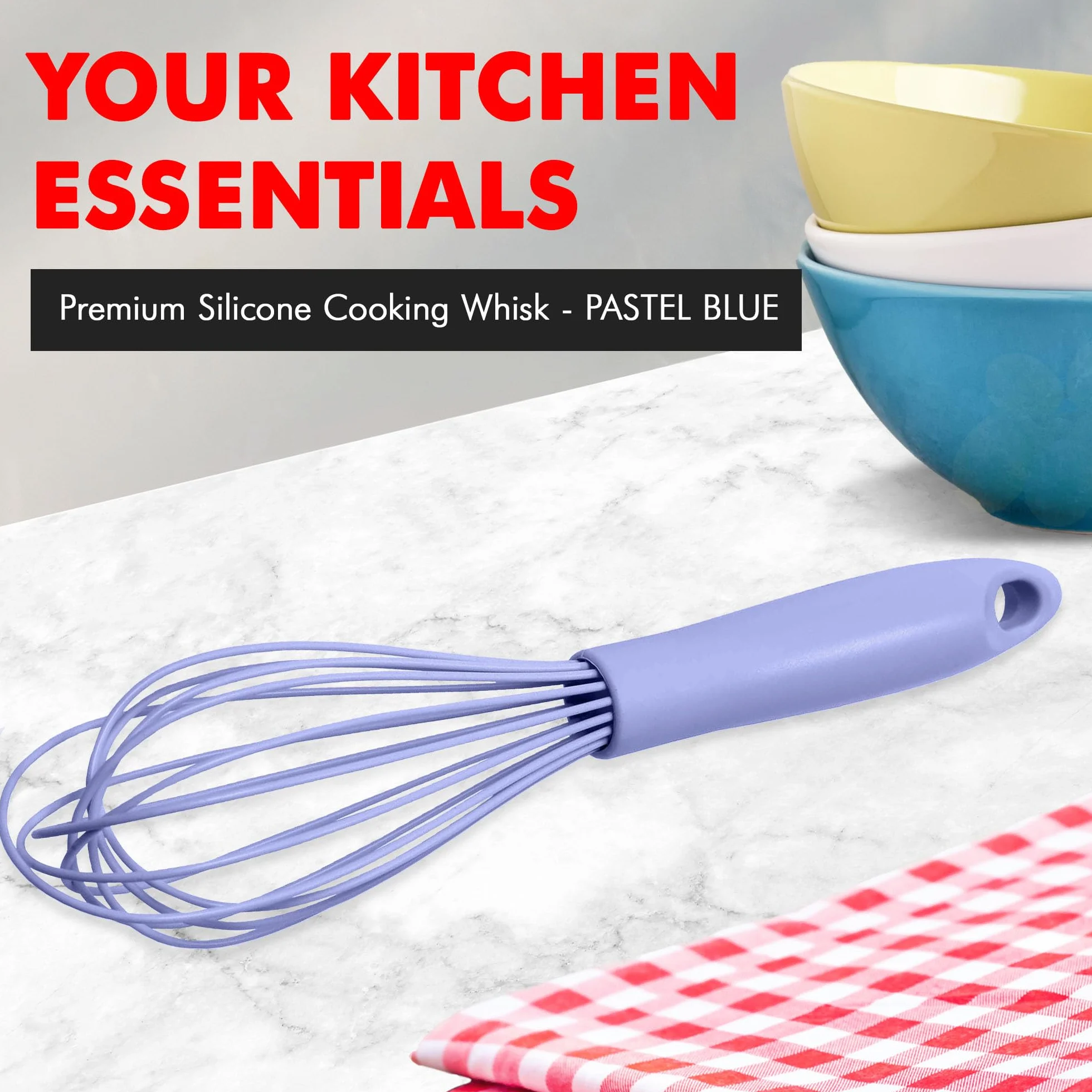 Chef Craft Batidor de cocina de alambre de silicona premium, 10.5 pulgadas, azul pastel