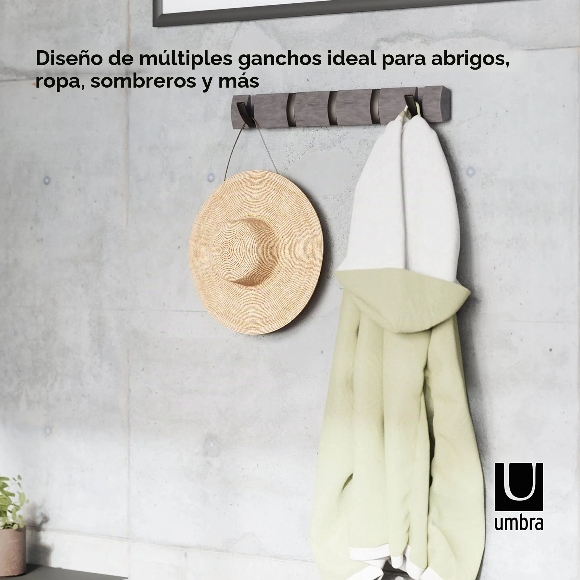 Umbra Flip Perchero de pared 5 ganchos extraíbles Álamo Gris Peltre