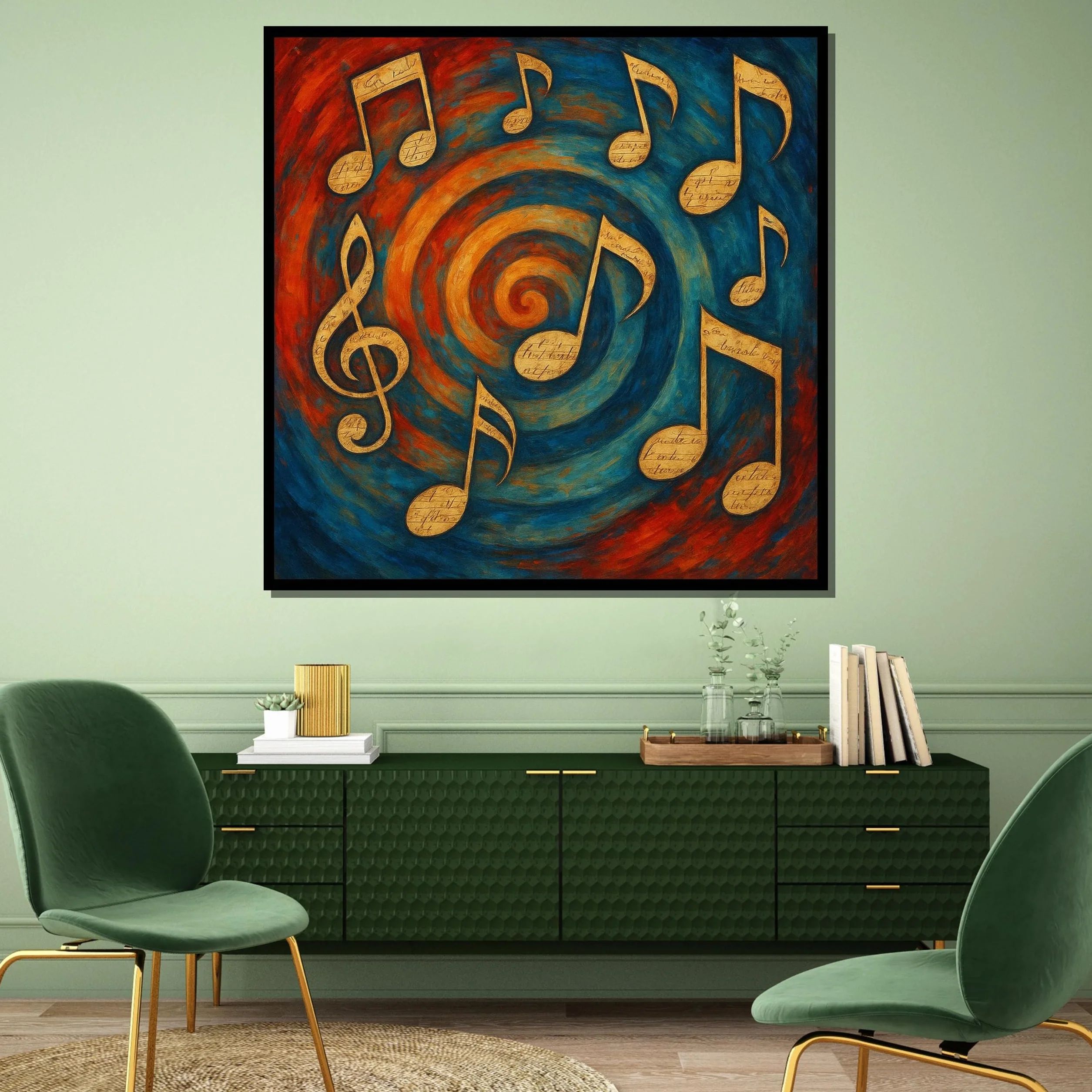 YUSUZHU Cuadro de notas musicales en lienzo – Listo para colgar. Arte de pared para sala de música – Para músicos, decoración del hogar. Cuadro listo para colgar (40x40cm/Marco interior).