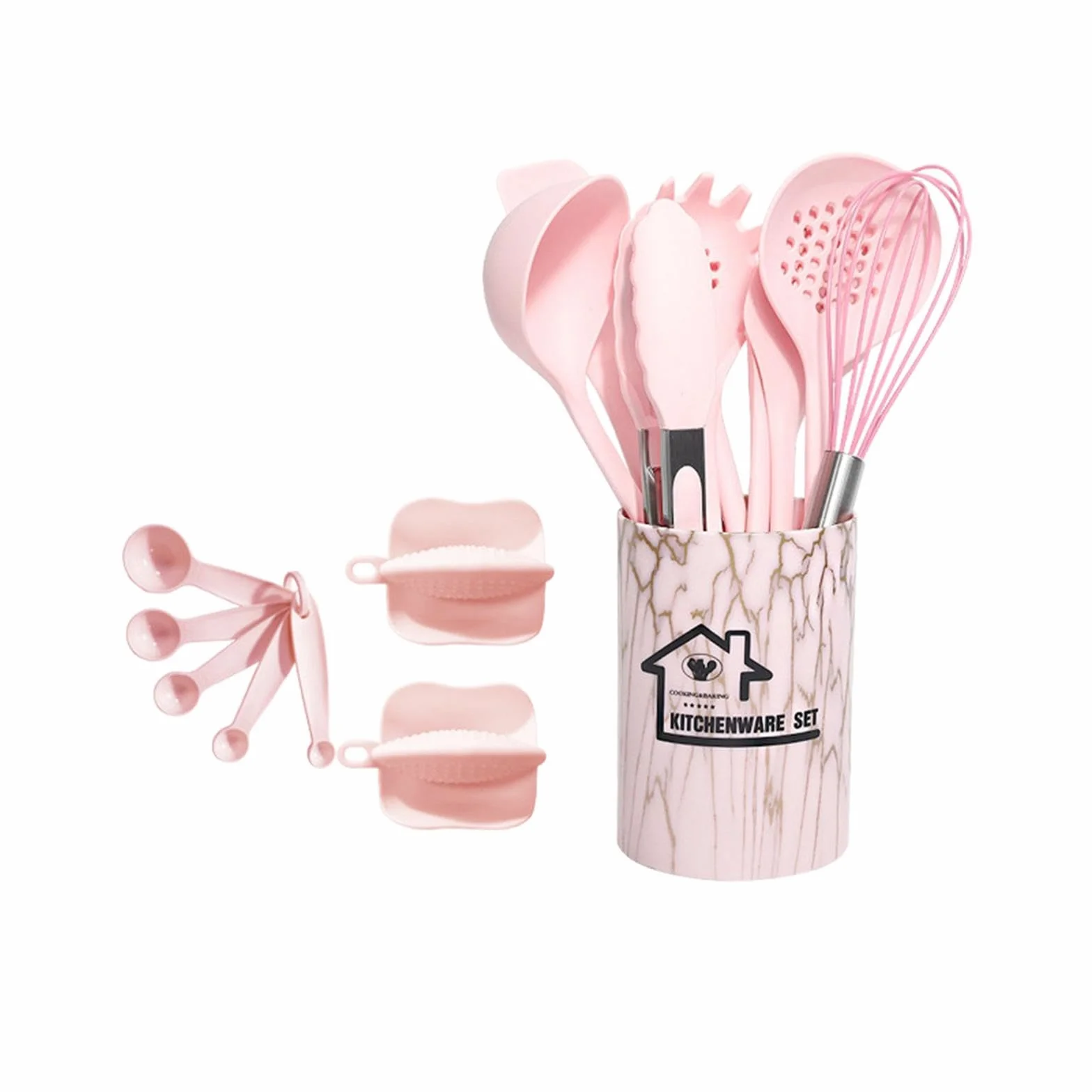 Juego de 2 utensilios de cocina de silicona antiadherentes para profesionales, principiantes, color rosa
