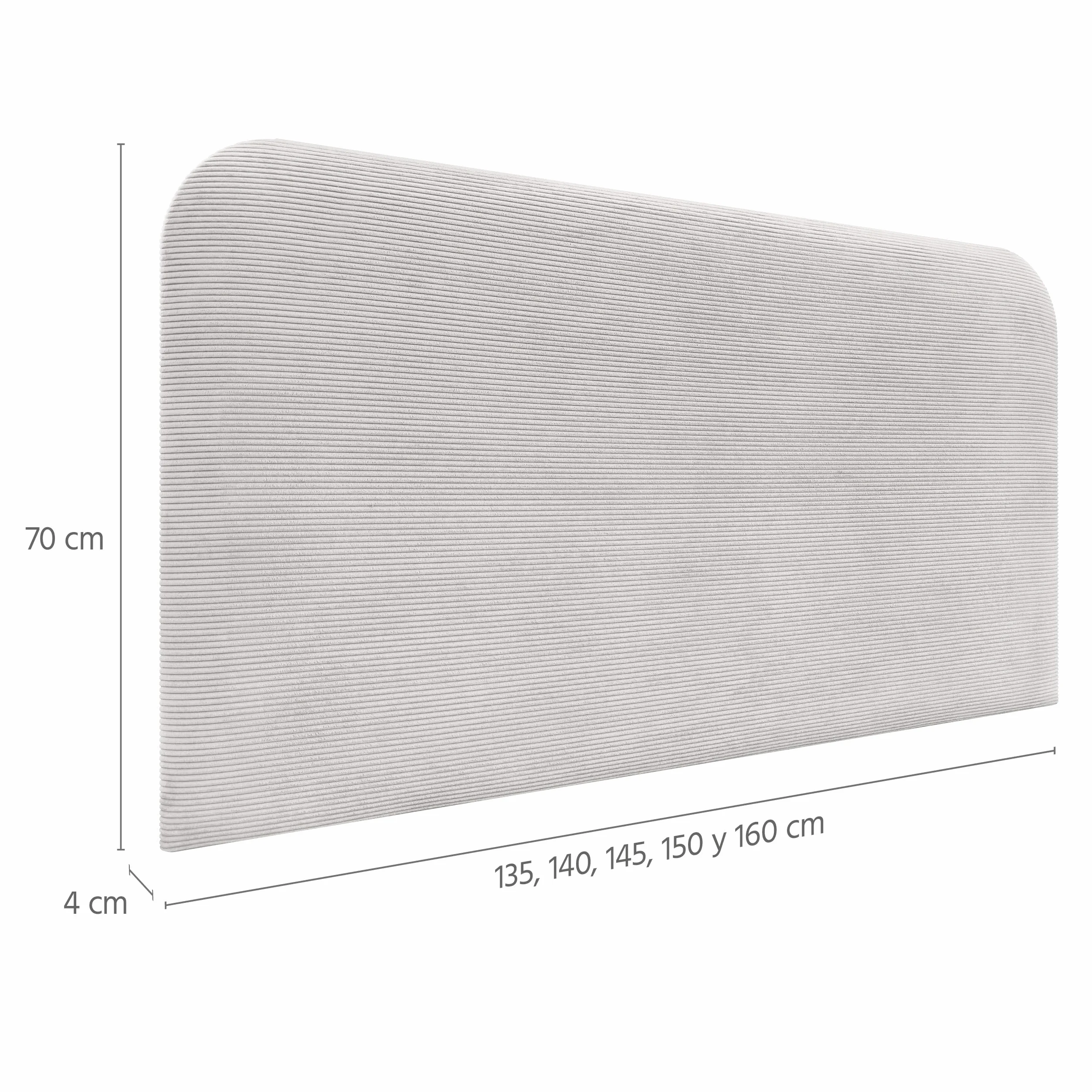 DHOME Cabecero Tapizado Liso Curvo Pana Premium 70cm Altura para Pared Acústicos Cabeceros Absorbentes Cabezal Cama Dormitorio (Blanco Hueso, 145cm)