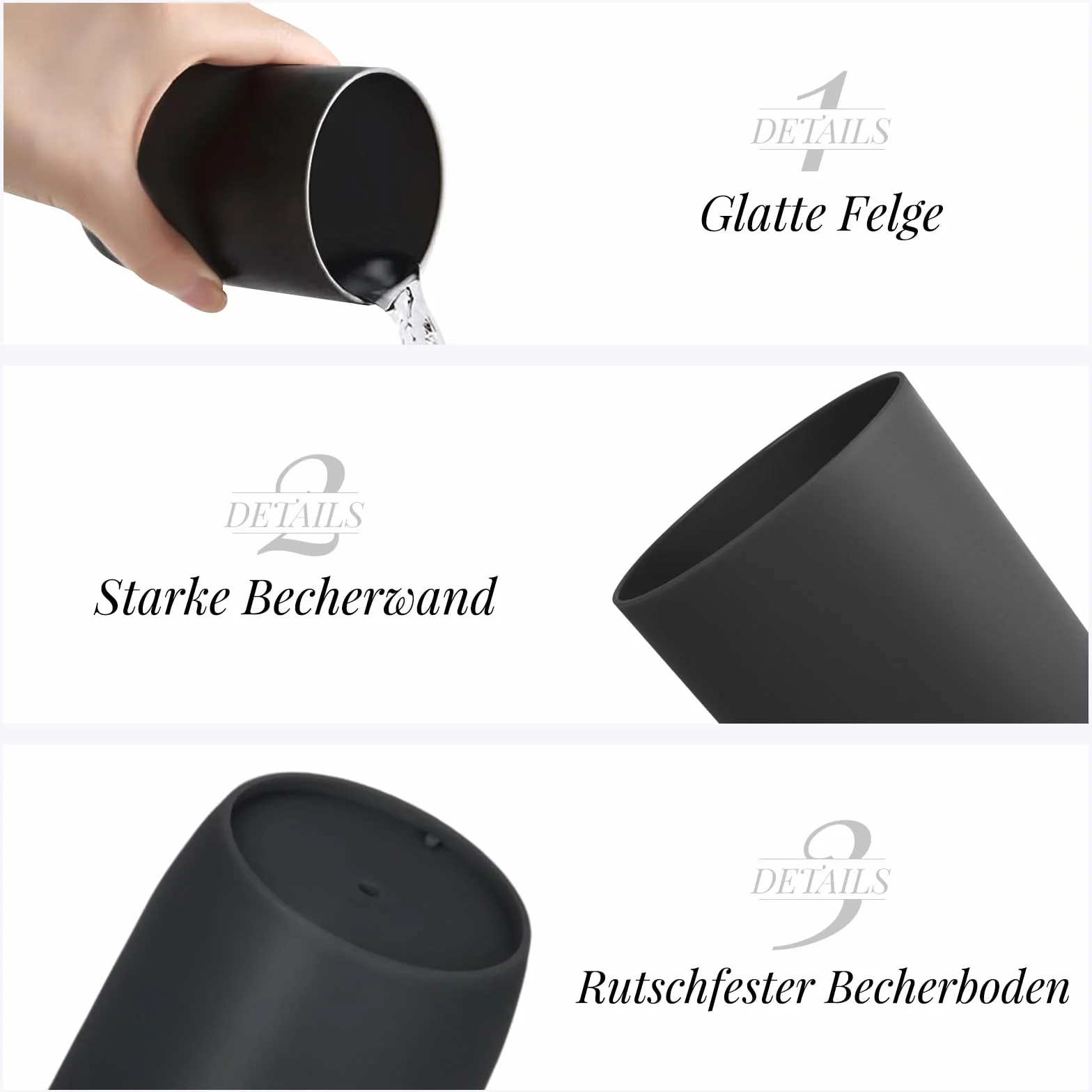 Vasos para cepillos de dientes apilables 4 unidades 280 ml negro