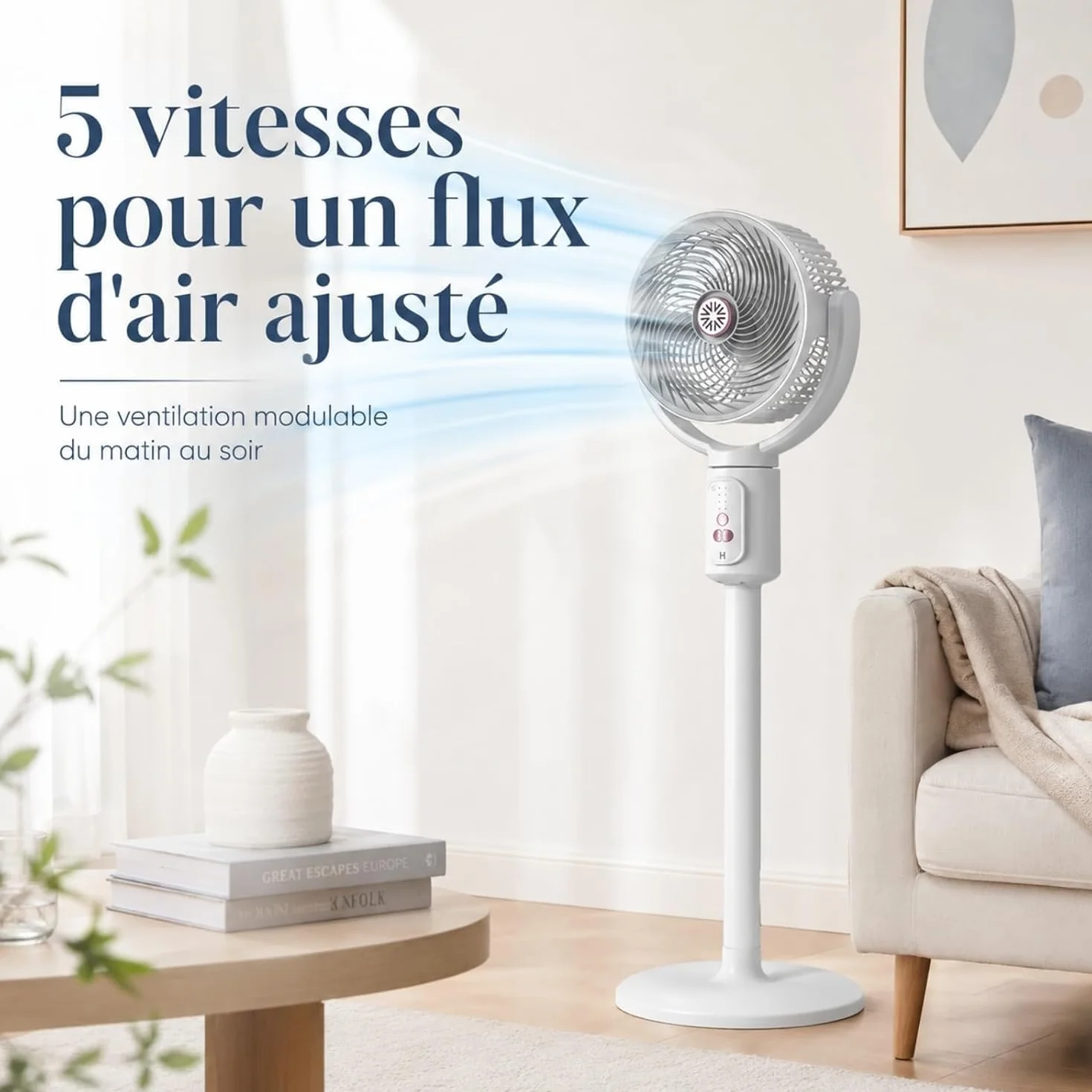 Ventilador de columna interior recargable, aire altura ajustable | Circulador con temporizador y mando a distancia for oficina, dormitorio, salón, cocina(B)