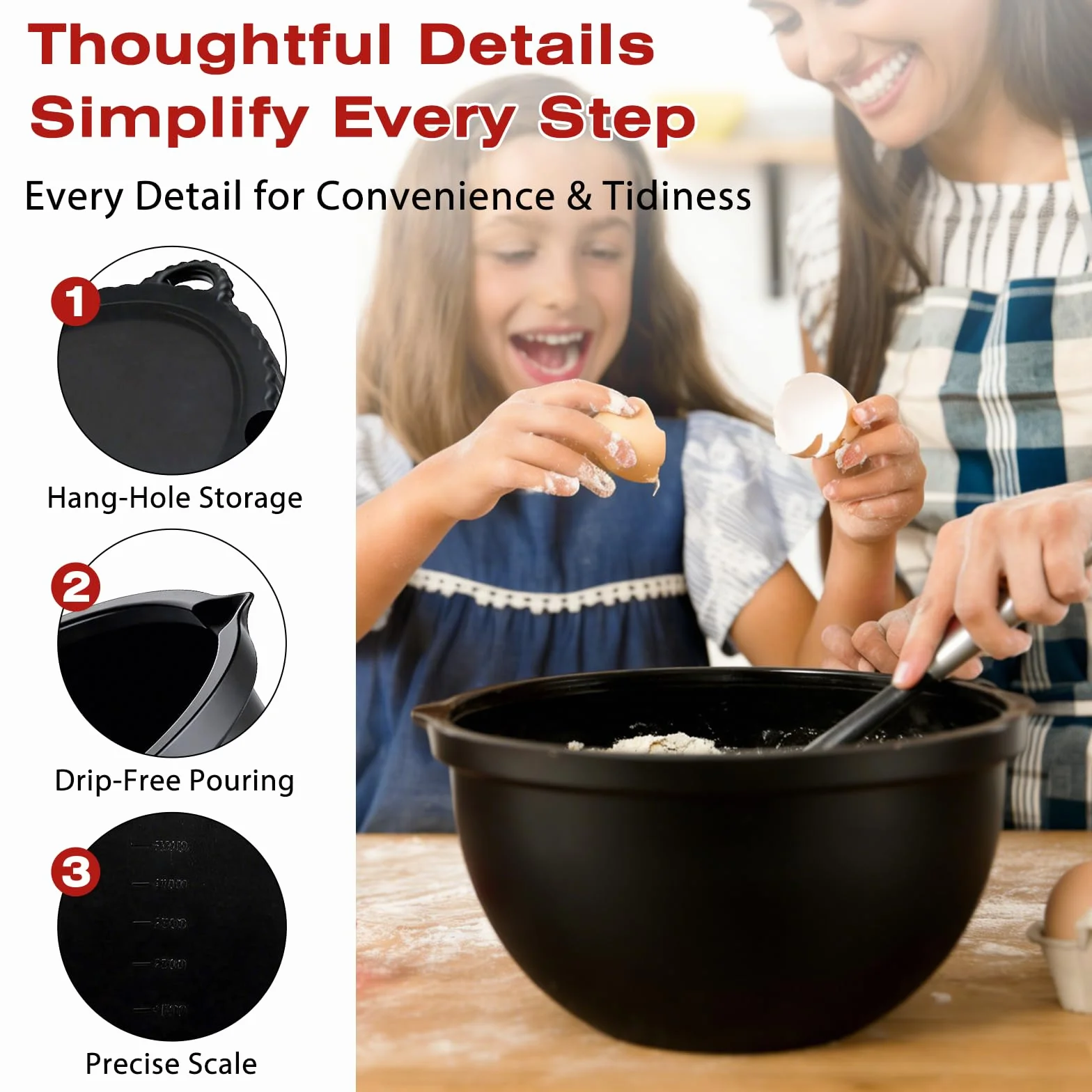 3 Forros de Silicona para Batidora, Compatibles con Kitchenaid Accesorios, Bol de 5 Qt con Tapa, Insertos de Silicona para Batidora, Antidesplome Reforzado, Apilables, para Hornear/Cocinar