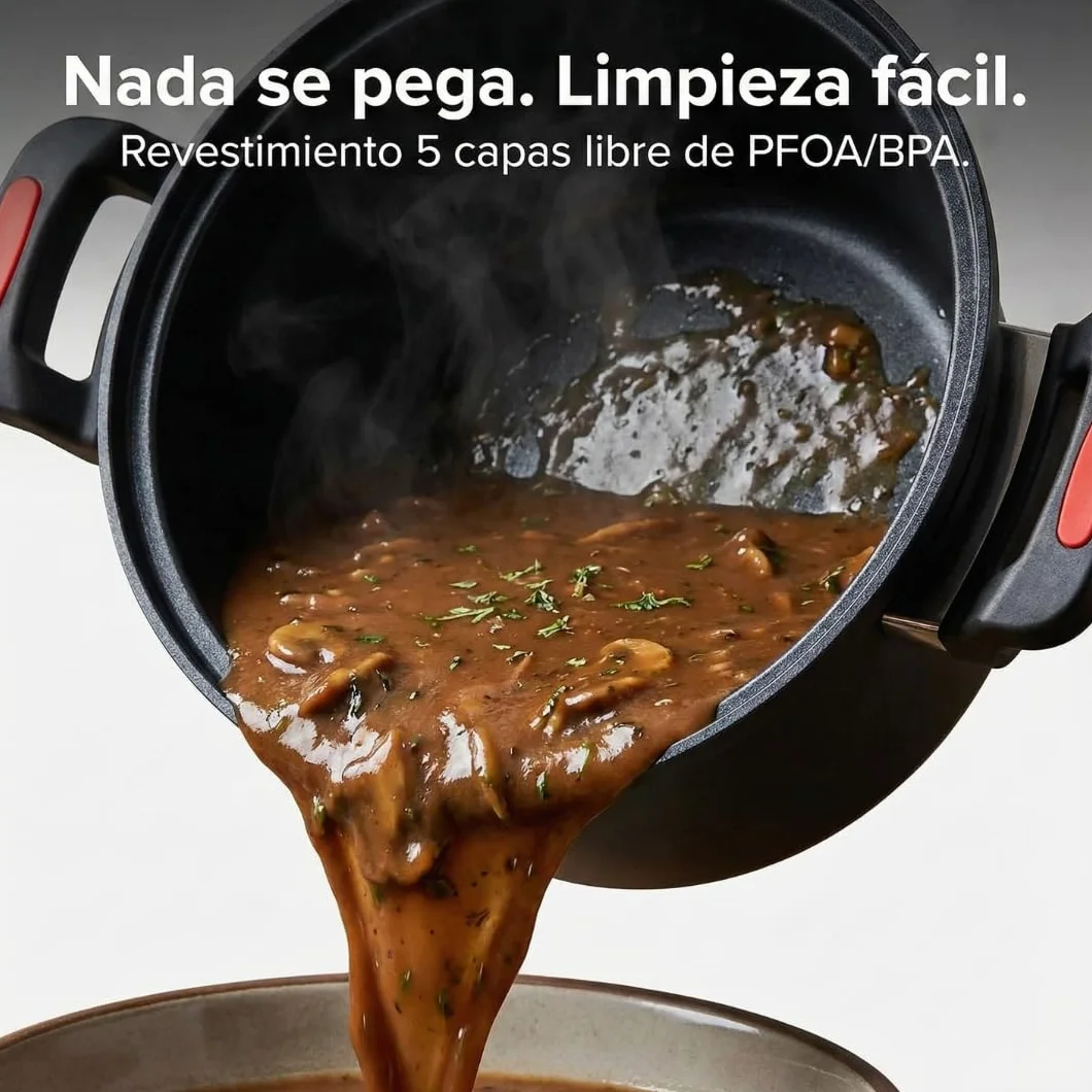 Vital Tools Olla de Cocción Lenta 5L, 8 Comensales, 105°C, Compatible Gas Eléctrica Inducción, Antiadherente