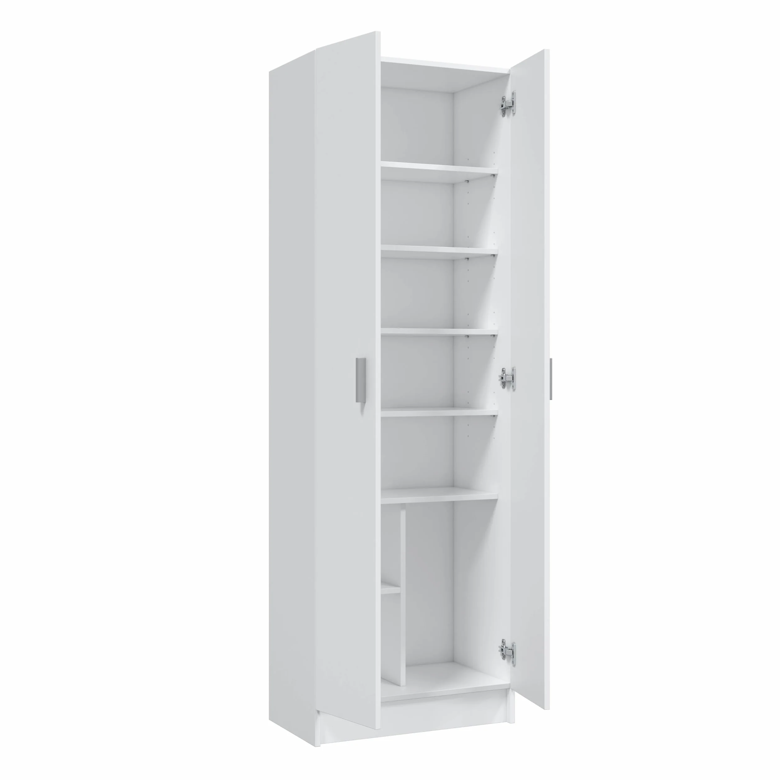 Habitdesign Armario Multiusos Adhara de 2 Puertas, Armario Auxiliar de Limpieza o Zapatero, Incluye 6 Estantes, Color Blanco Mate, Medidas: 180x59x37 cm