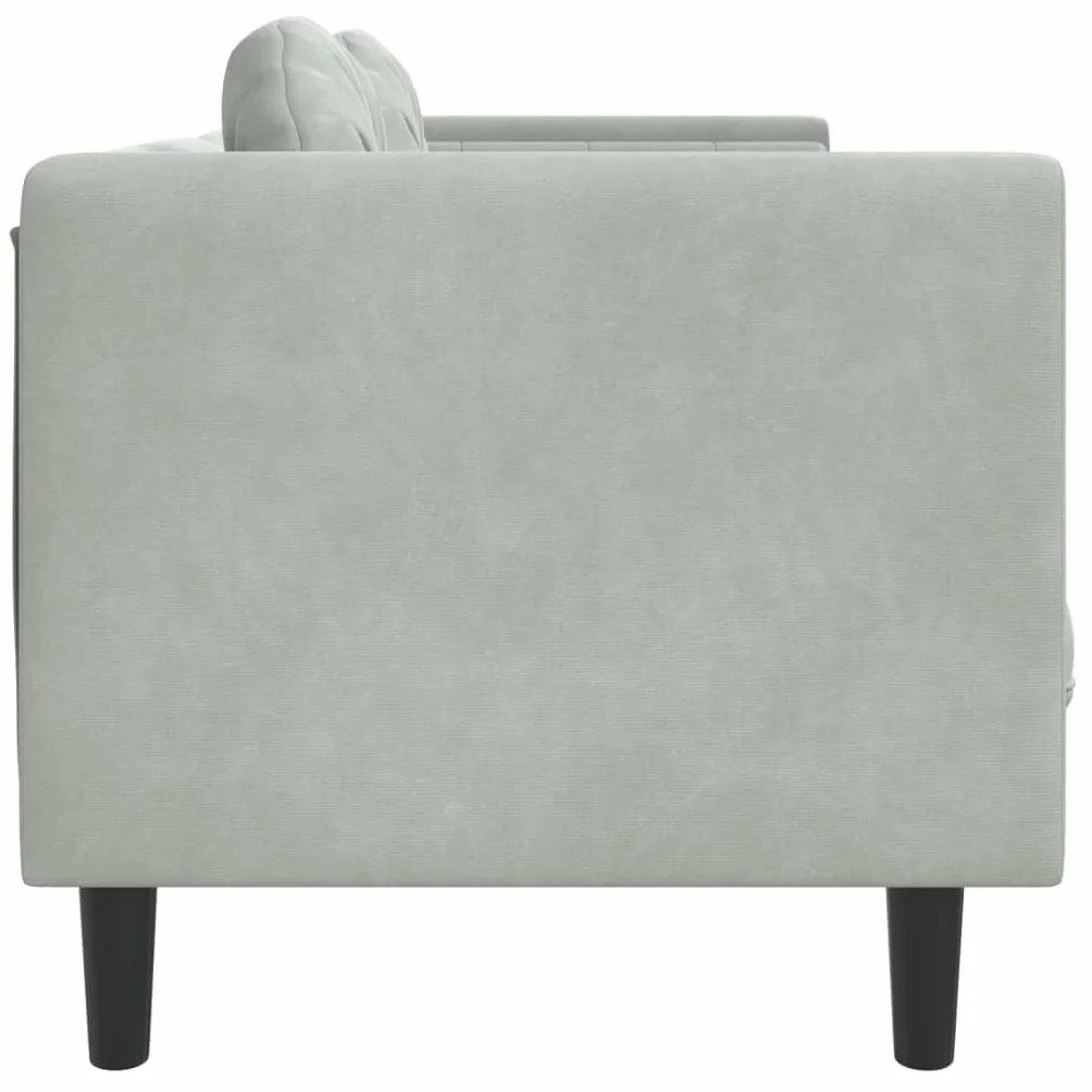 Sofá de 3 Plazas Moderno de Terciopelo, Sofá Chaise Longue con Respaldo y Cojines Acolchados, Gris Claro
