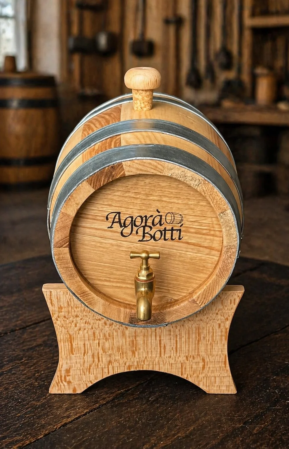 Barril de madera de castaño de 2 litros con grifo de latón