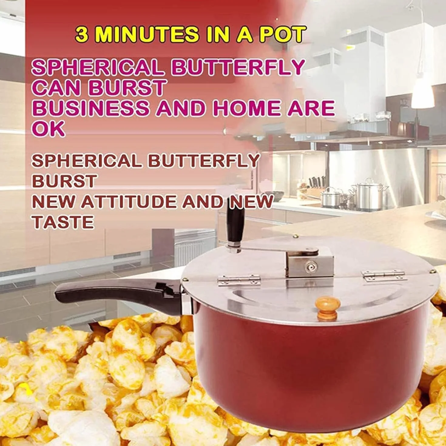 Máquina de palomitas de maíz para el hogar, olla de palomitas de maíz antiadherente de manivela a mano con mango antiquemaduras, tapa extraíble, varilla de agitación gruesa, cocina de inducción