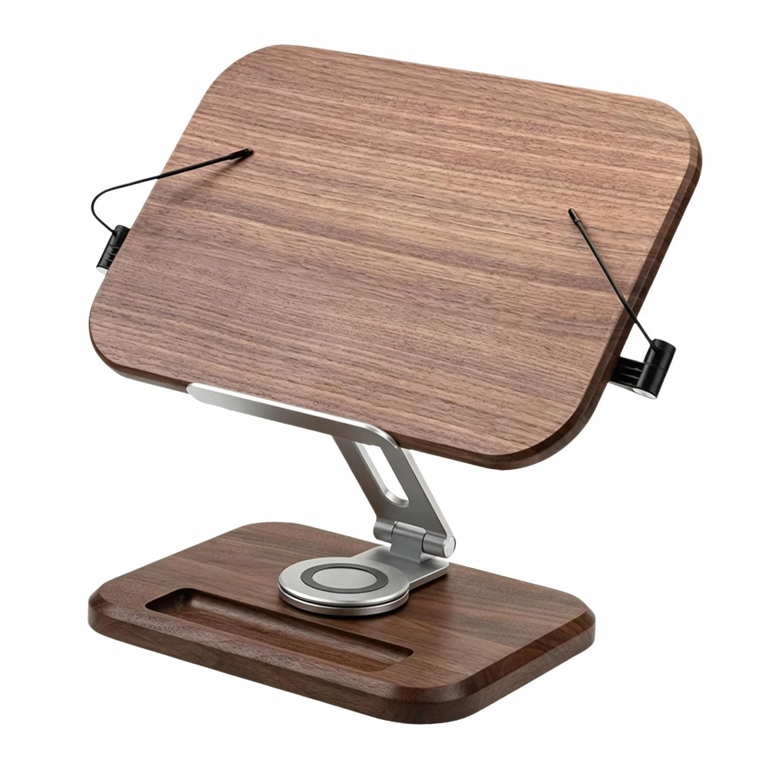 Atril de Lectura Soporte Giratorio para Libros Partituras y Portátil con Estructura de Madera y Metal de Adecuado para Oficina Cocina