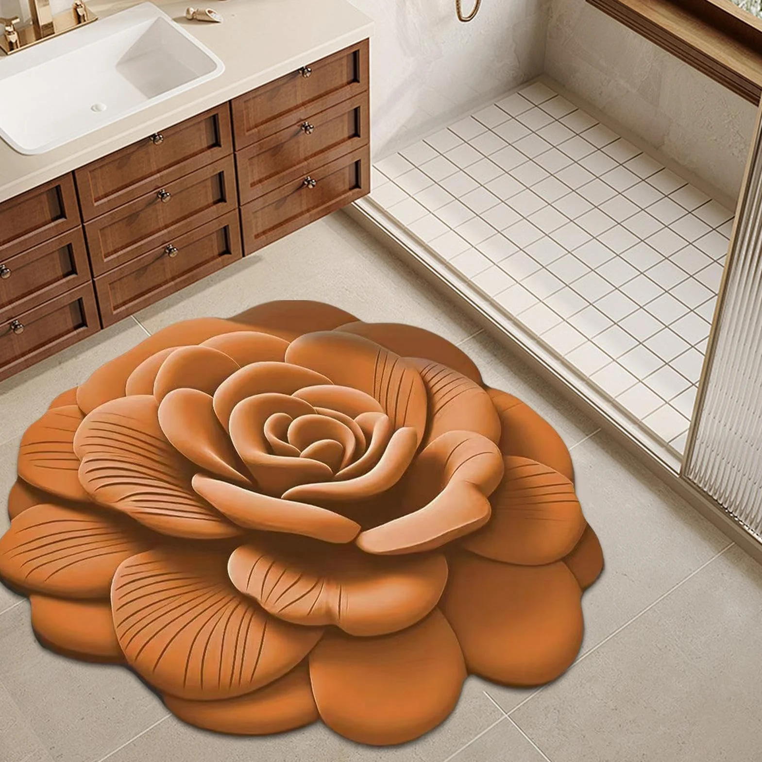 Alfombras de Ducha para baño, Alfombrilla de Ducha Antideslizante Floral 3D, Almohadilla de Reutilizable para Puertas, Puertas, pasillos, entradas, Alfombra de | Reutilizable En Entrada De Aseo, Sala De Estar, Dormitorio Y Cocina