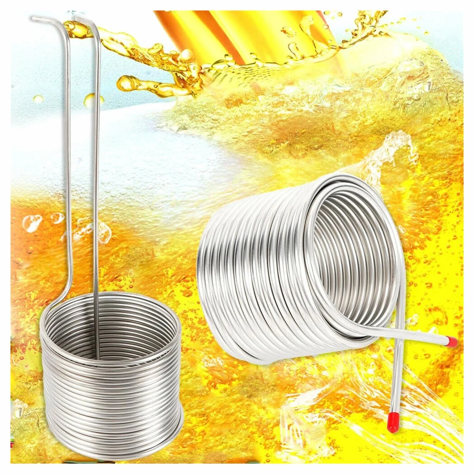 Serpentín de enfriamiento de Cerveza, Enfriador de Mosto por inmersión, de Acero Inoxidable, for elaboración casera Múltiples Aplicaciones