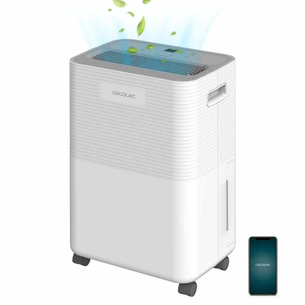 Cecotec Deshumidificador BigDry 8000 Expert Connected. 16 L/día, Depósito Extraíble de 2L, Control por Wifi, Función de Secado de Ropa y Temporizador 24 horas, Área de Cobertura de 30m2