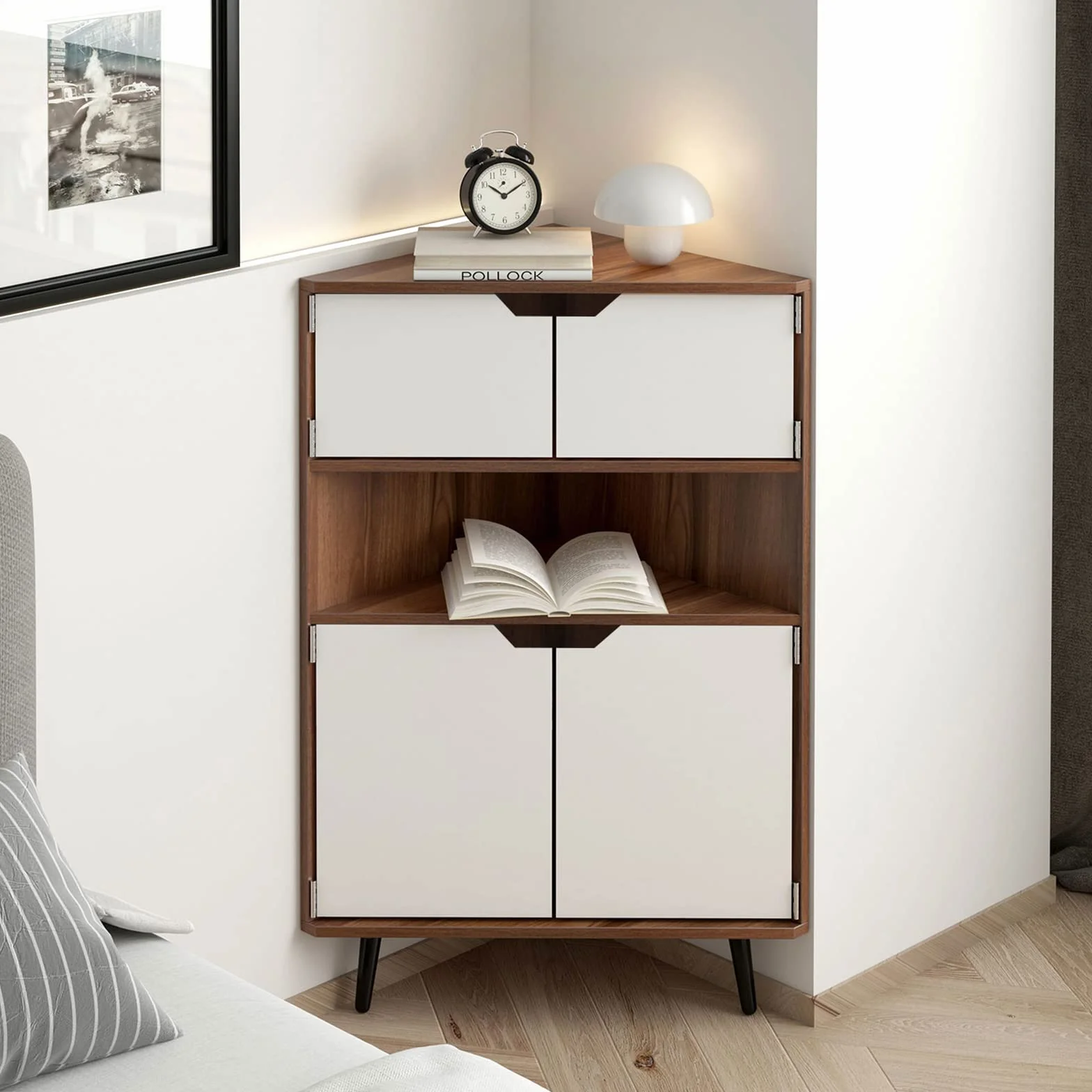 soges Mueble de Almacenaje de Madera, Armario Esquinero con Estante de Almacenaje para Salón, Comedor, Dormitorio