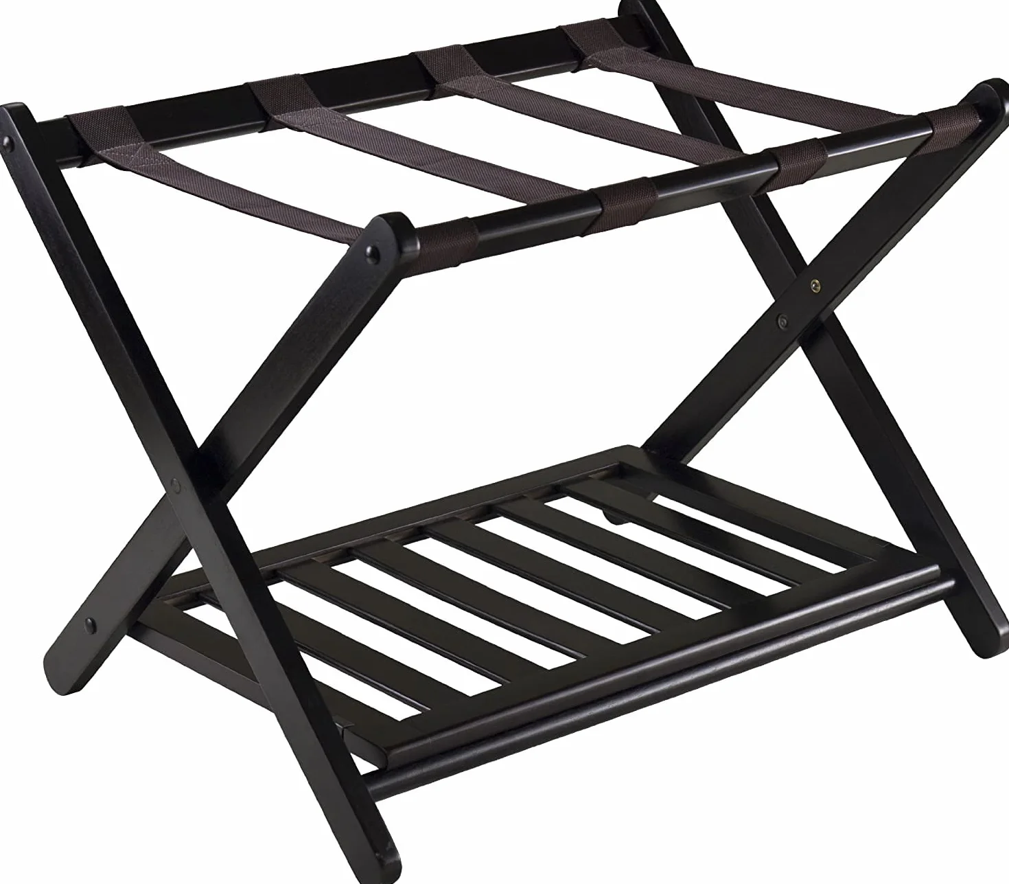 bimiti Soporte plegable grande de madera de bambú, 2 niveles, para muebles, con estante de almacenamiento, 68 x 40 x 58 cm, soporte para equipaje para hotel, dormitorio, habitación de invitados