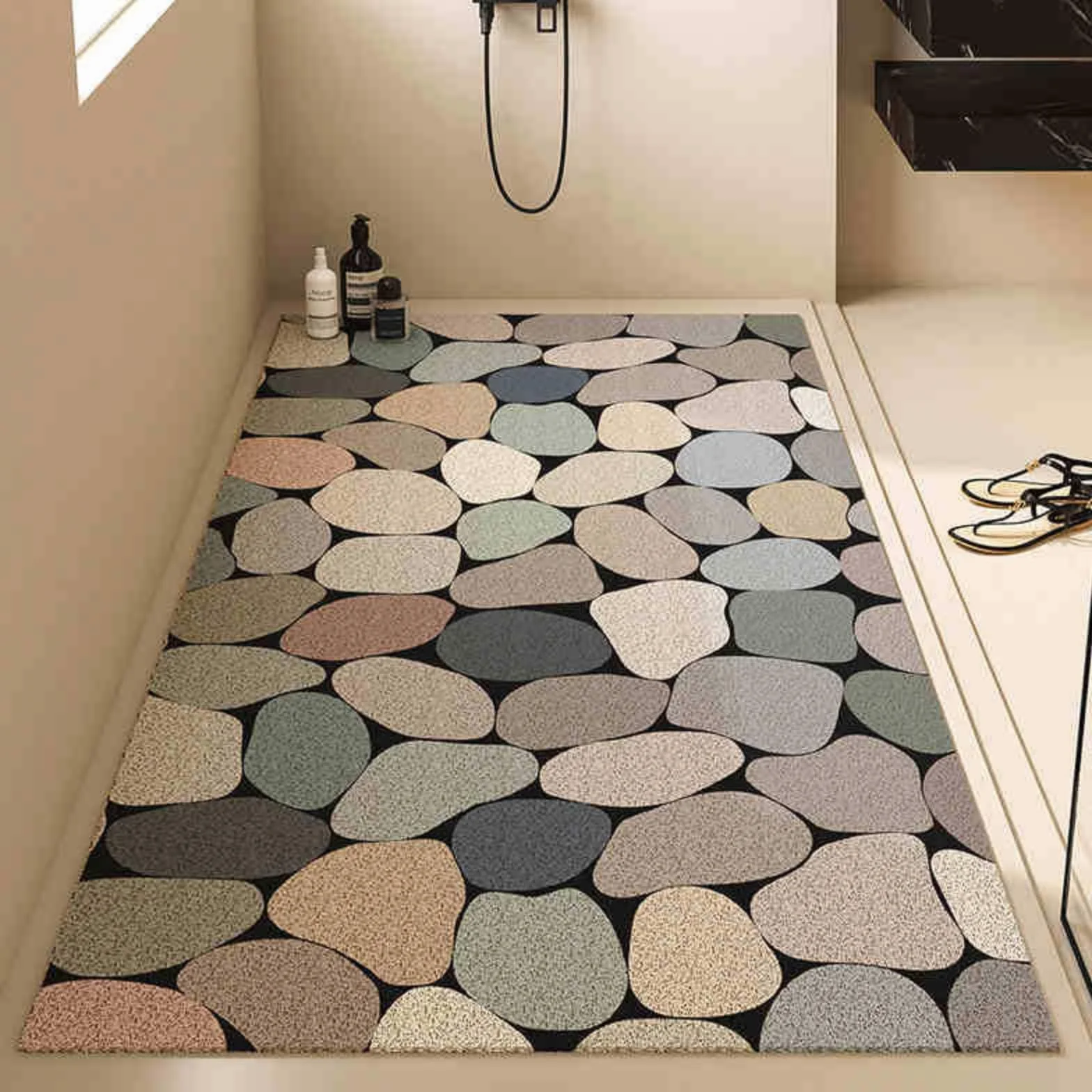 Alfombra de Bañera Antideslizante, Estampado Piedra PVC Lufa Alfombras Ducha con Drenaje, Secado Rápido Almohadillas para Bañera, Baño, Ducha (Azul Grisáceo,100x120cm)